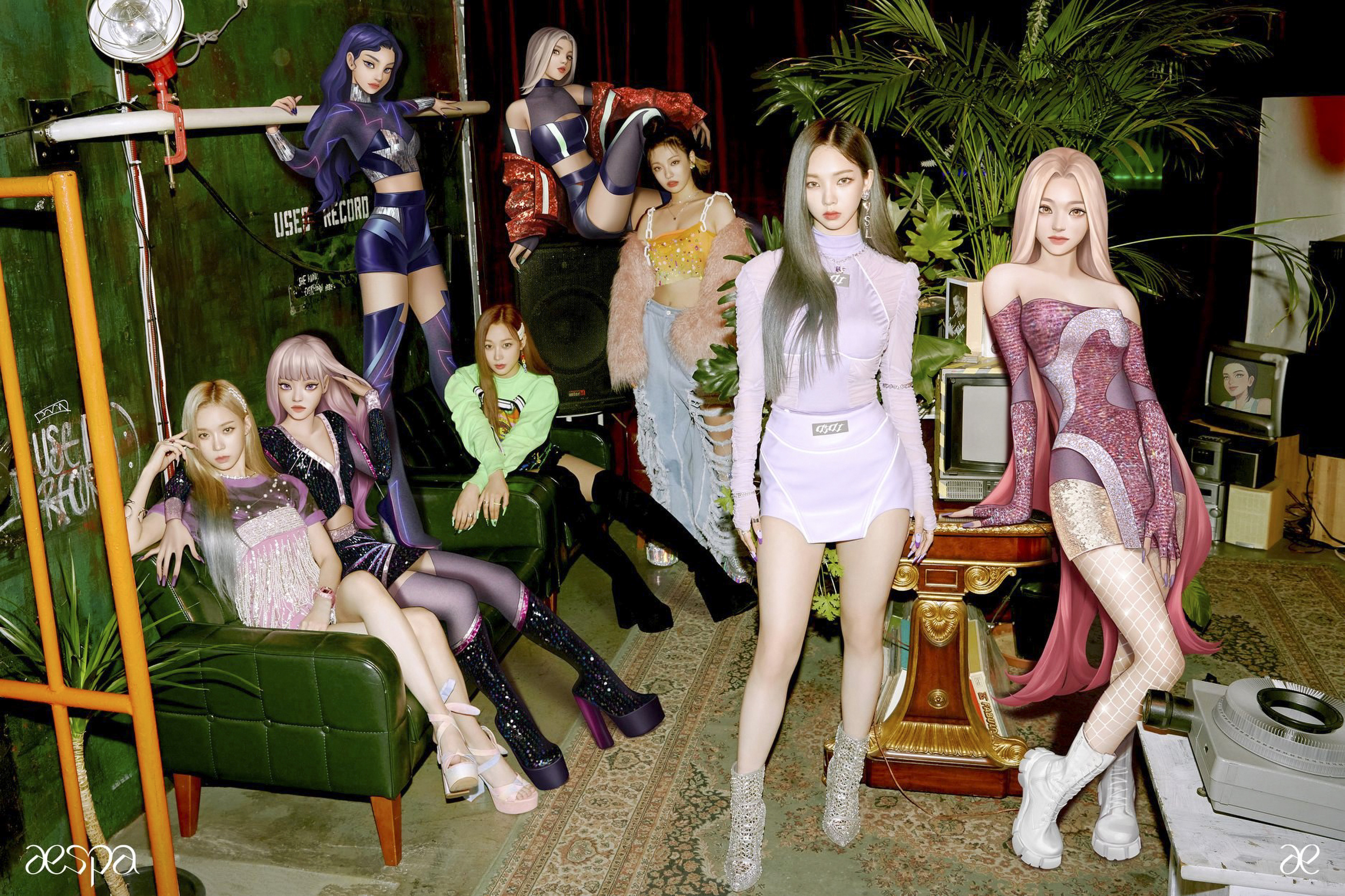 The human members of K-pop girl group Aespa and their digital avatars. Some believe the use of AI in K-pop could “bring chaos to the music industry”. Photo: Facebook/aespa