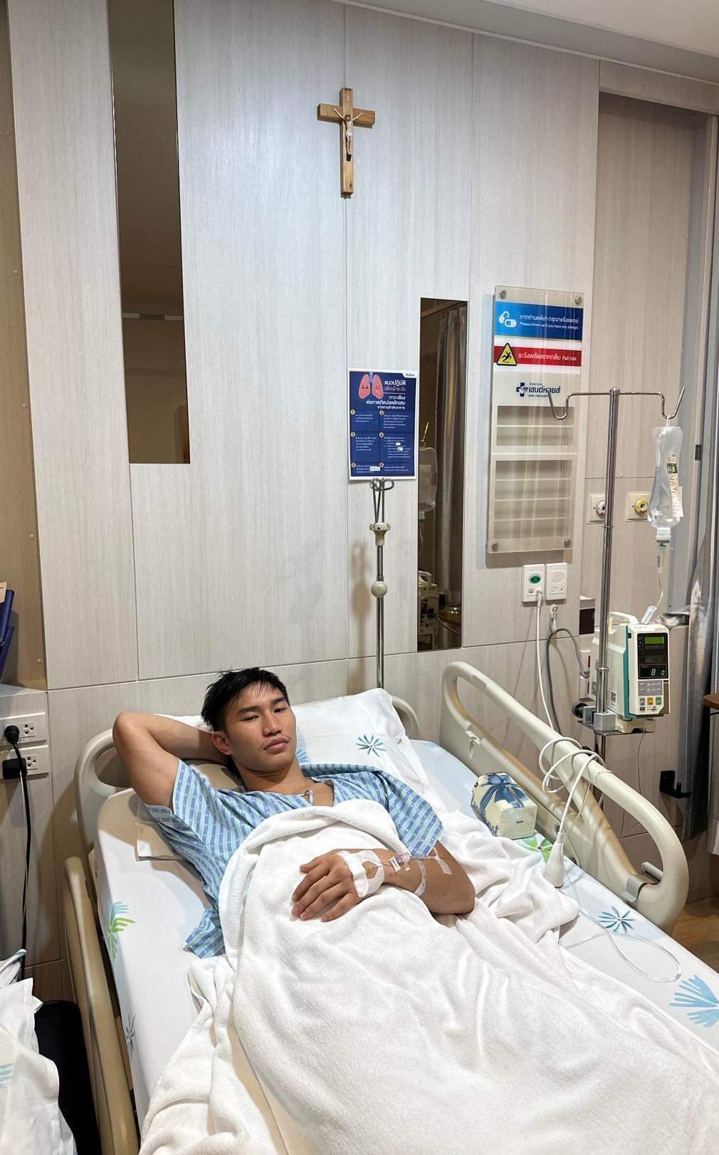 Tawanchai PK Saenchai in hospital with a virus. Photo: Handout