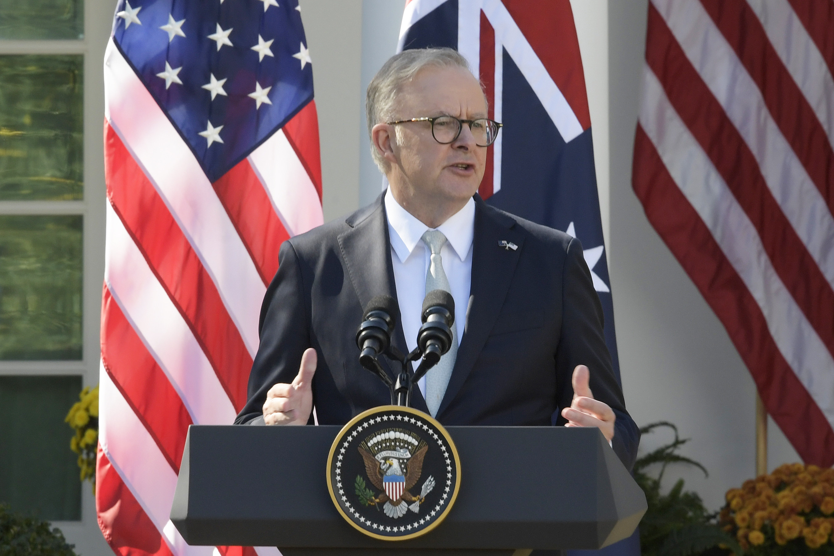 Australian Prime Minister Anthony Albanese holds a press conference with US President Joe Biden at the White House on October 25, 2023. Photo: dpa