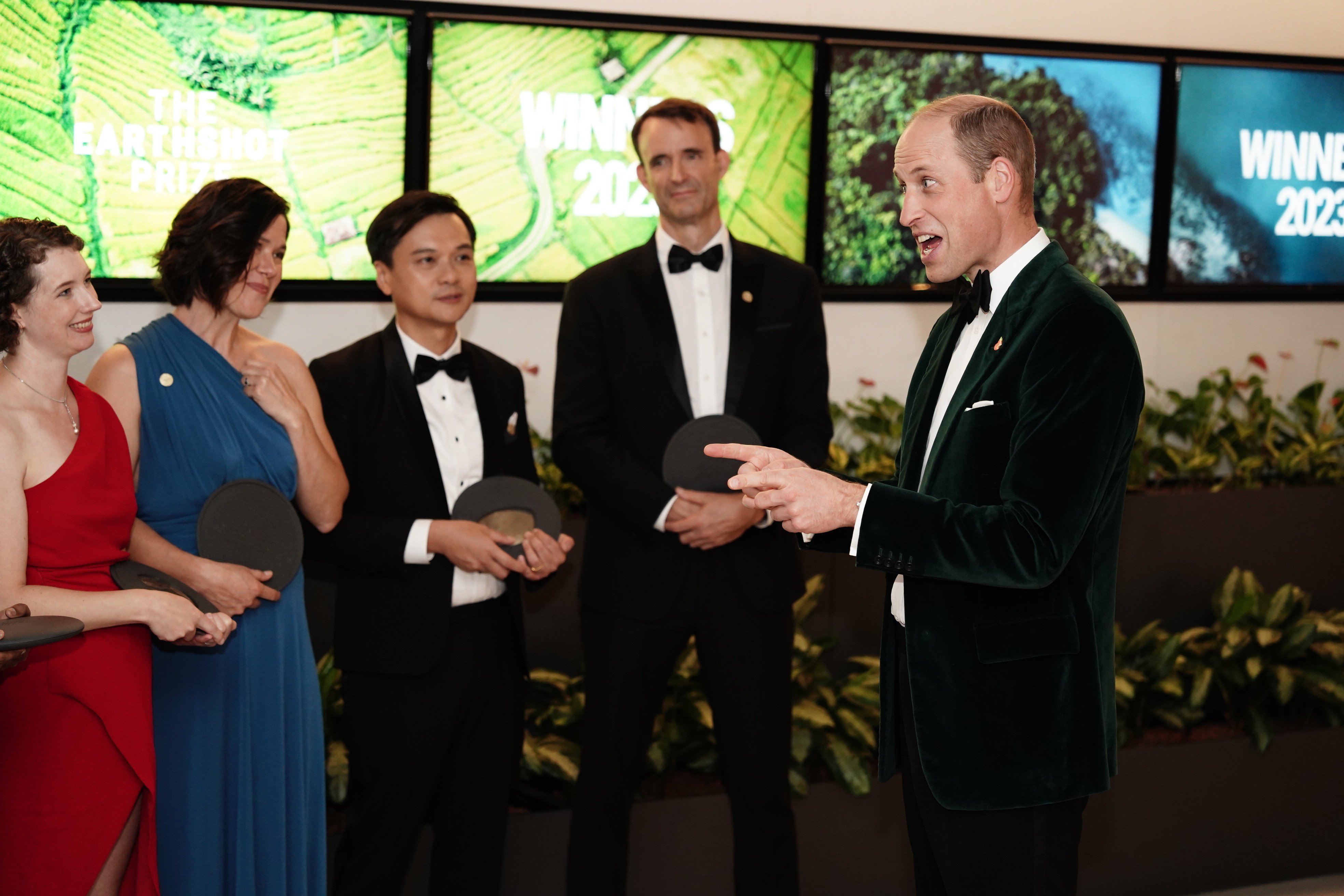 Prince William talks with the winners of the 2023 Earthshot Prize at the awards ceremony in Singapore on Tuesday. Photo: dpa