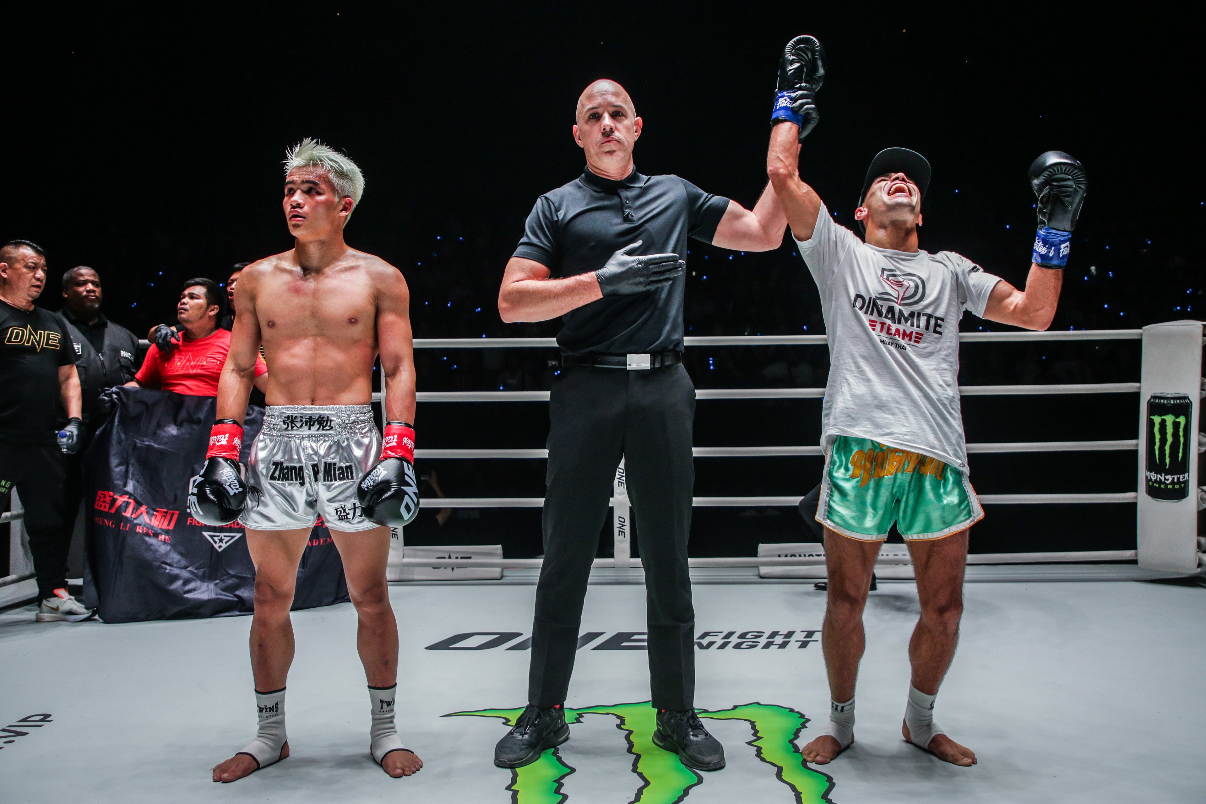 Rui Botelho celebrates after a split decision win over Zhang Peimian. Photos: ONE Championship
