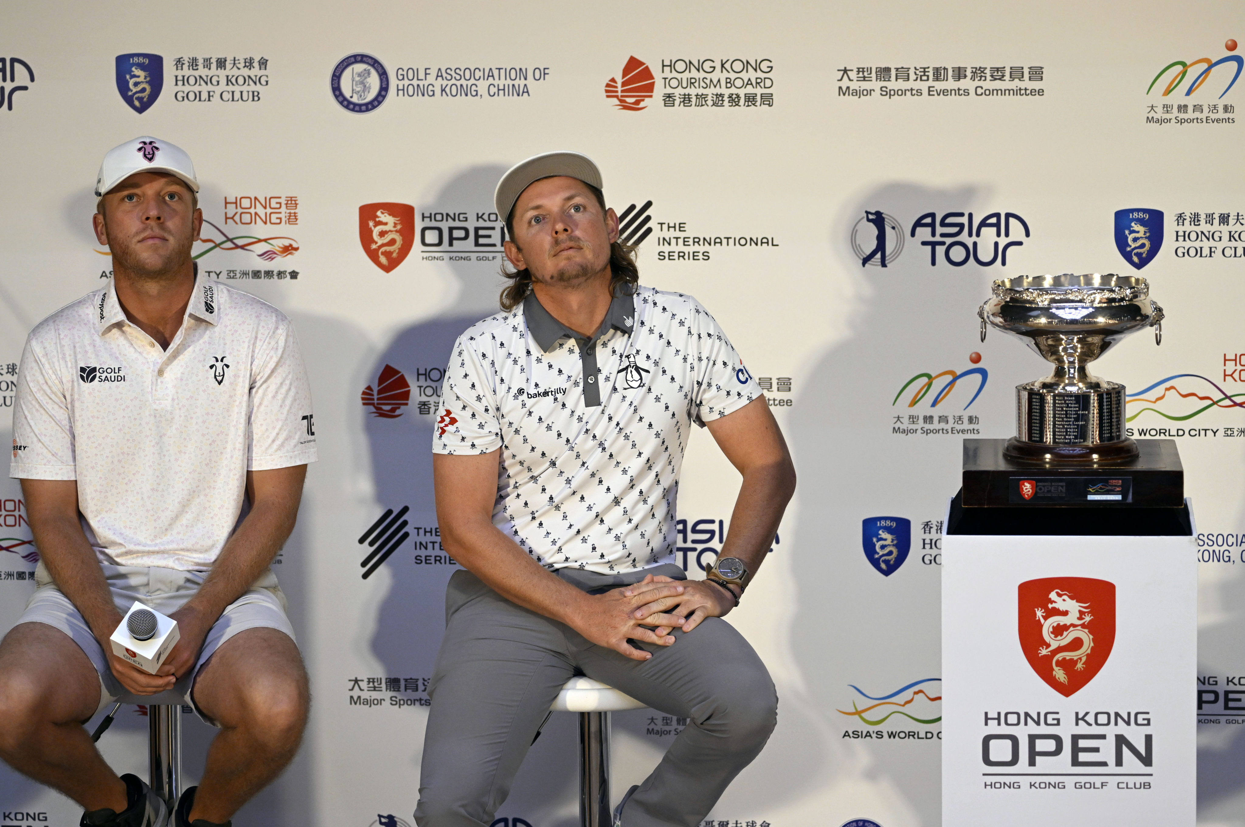 Talor Gooch (left) of the US and Cameron Smith of Australia during a press conference at the M+ Museum ahead of the Hong Kong Open. Photos: Paul Lakatos/Asian Tour.