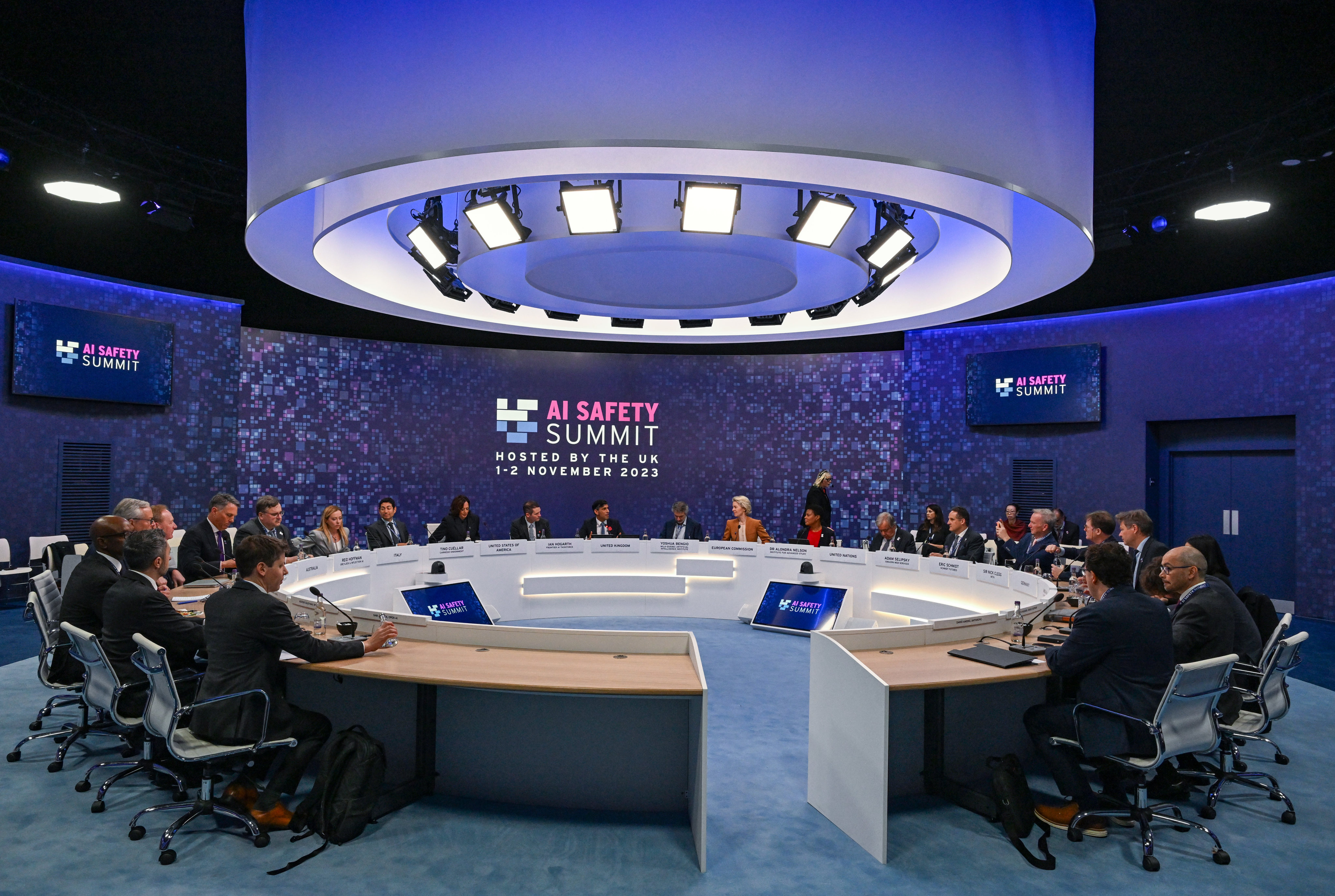 A discussion at the AI Safety Summit at Bletchley Park in Milton Keynes, UK, on November 2, where countries including the US and China signed the Bletchley Declaration. Photo: DPA