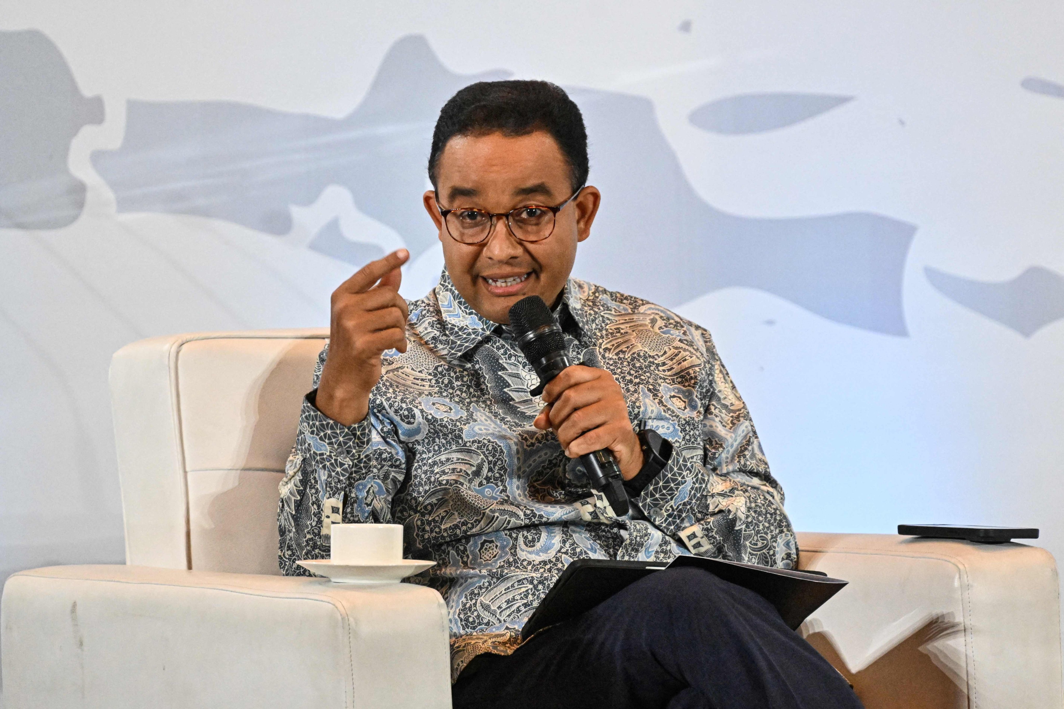 Presidential candidate Anies Baswedan during a seminar in Jakarta on Wednesday. Photo: AFP