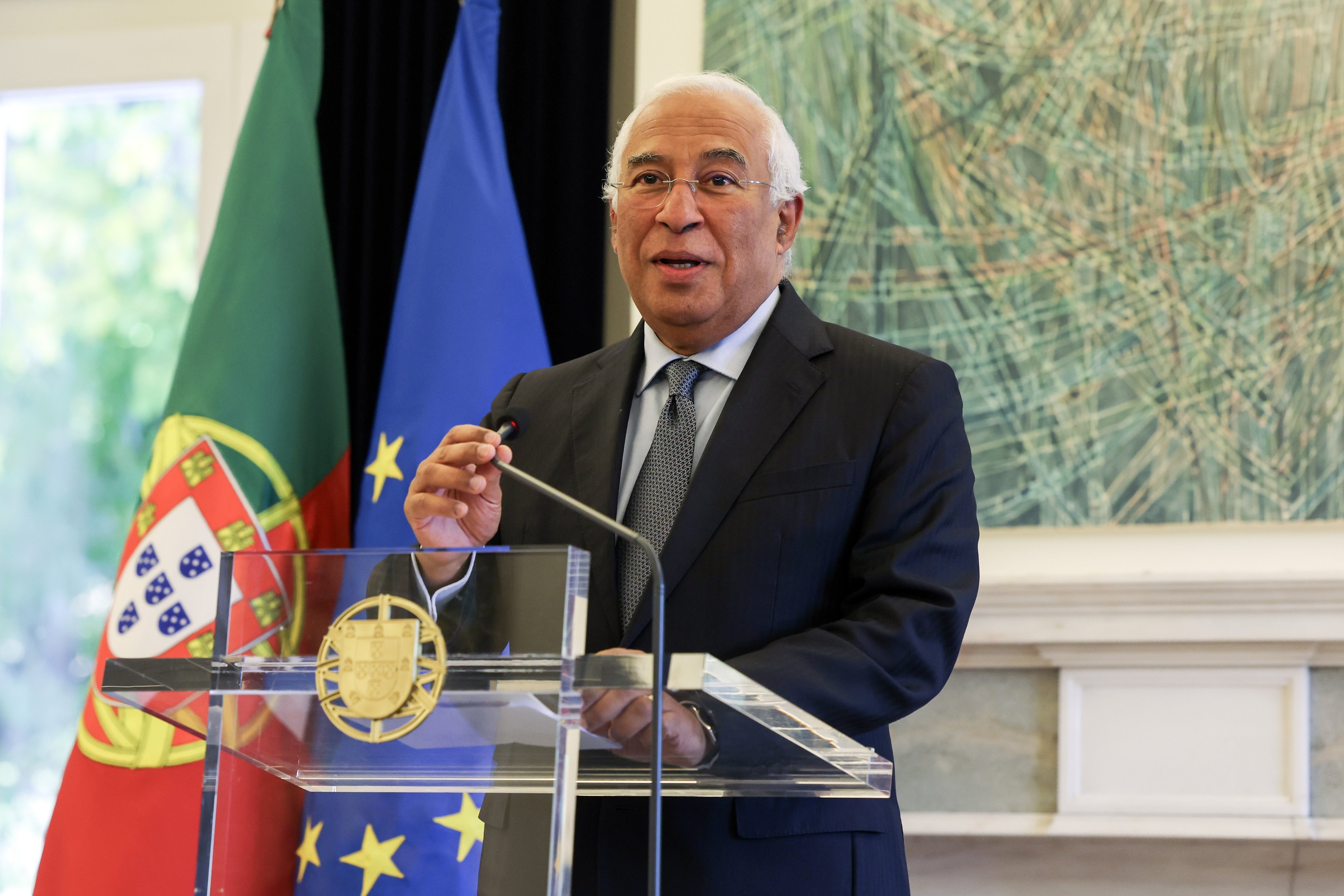 Portugal’s Prime Minister Antonio Costa leaves after addressing the nation to announce he has submitted his resignation letter to the president of the Republic at Sao Bento Palace in Lisbon on Tuesday. Photo: EPA-EFE