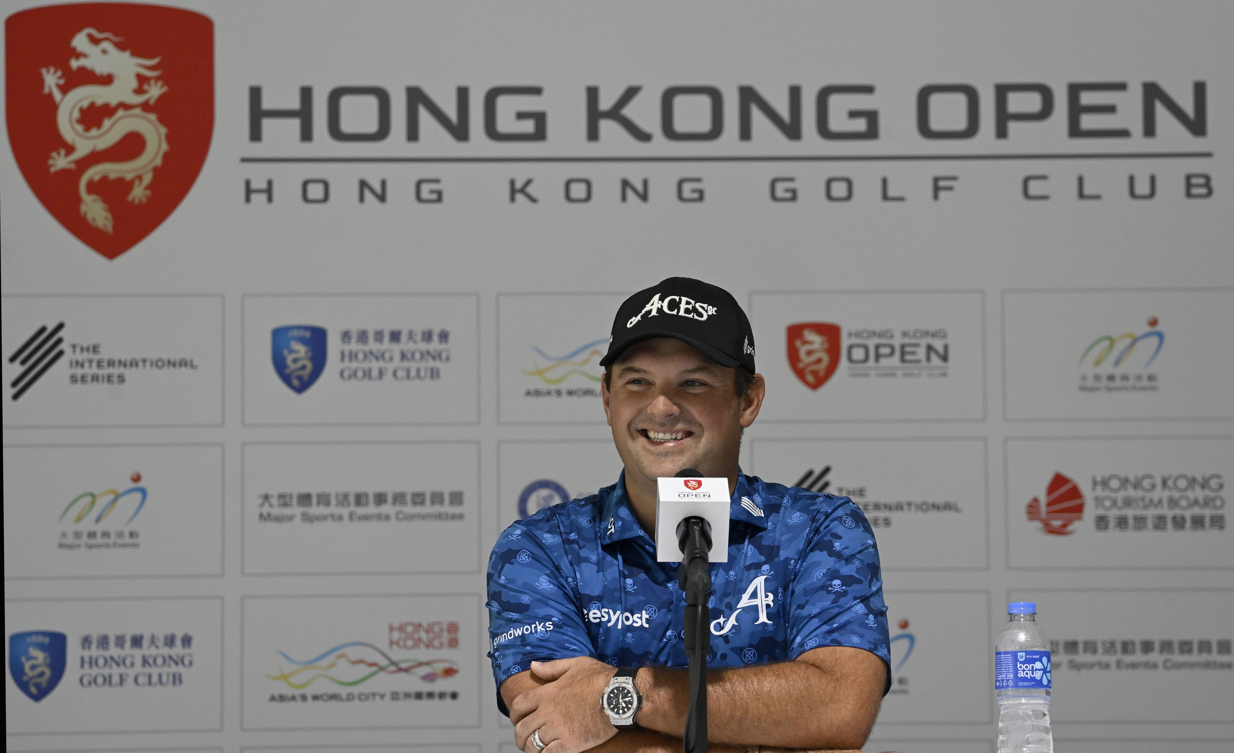 Patrick Reed chats to the press ahead of the Hong Kong Open. Photo: Asian Tour