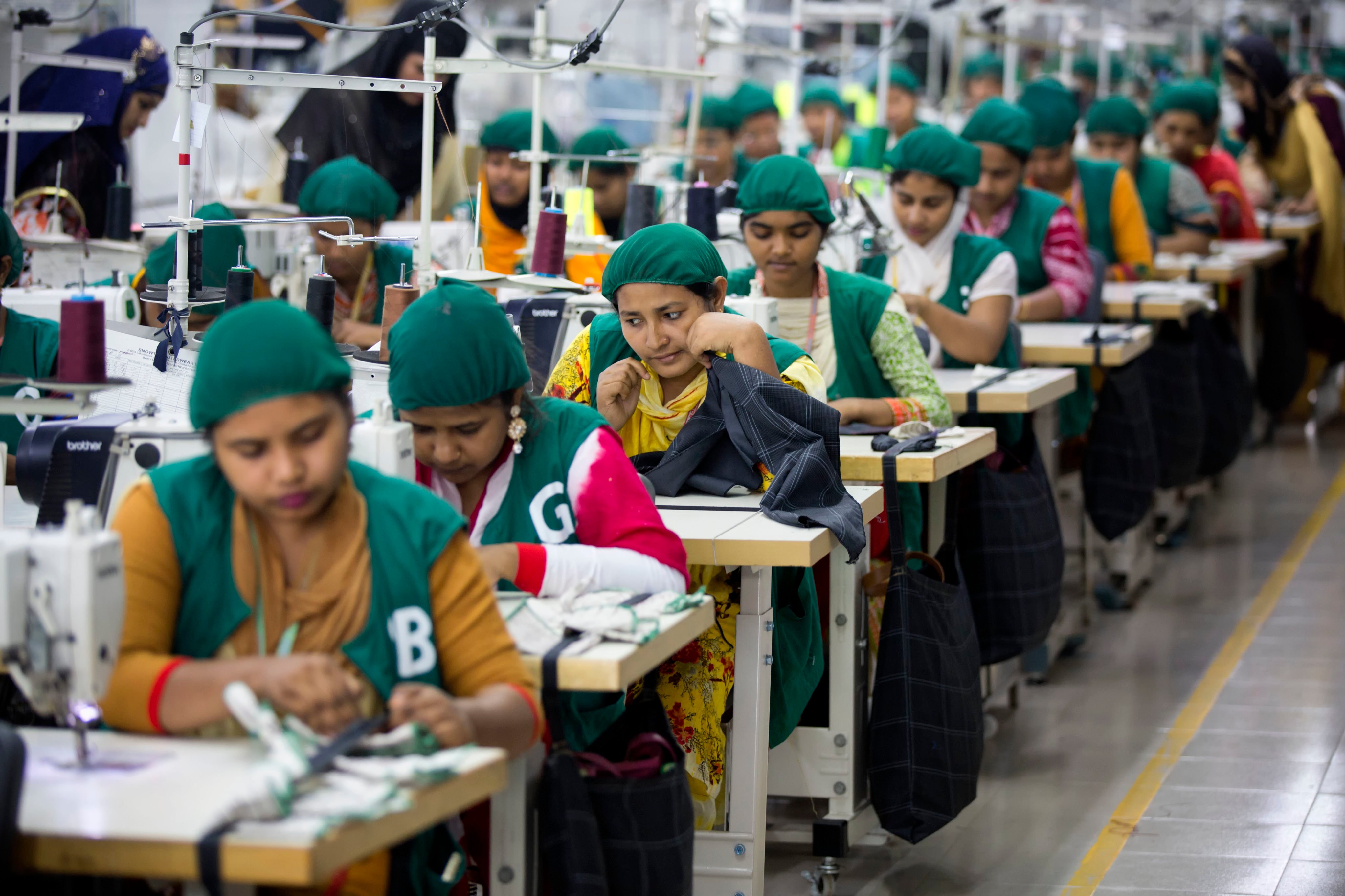 Workers at a garment factory in Dhamrai, near Dhaka. Photo: AP
