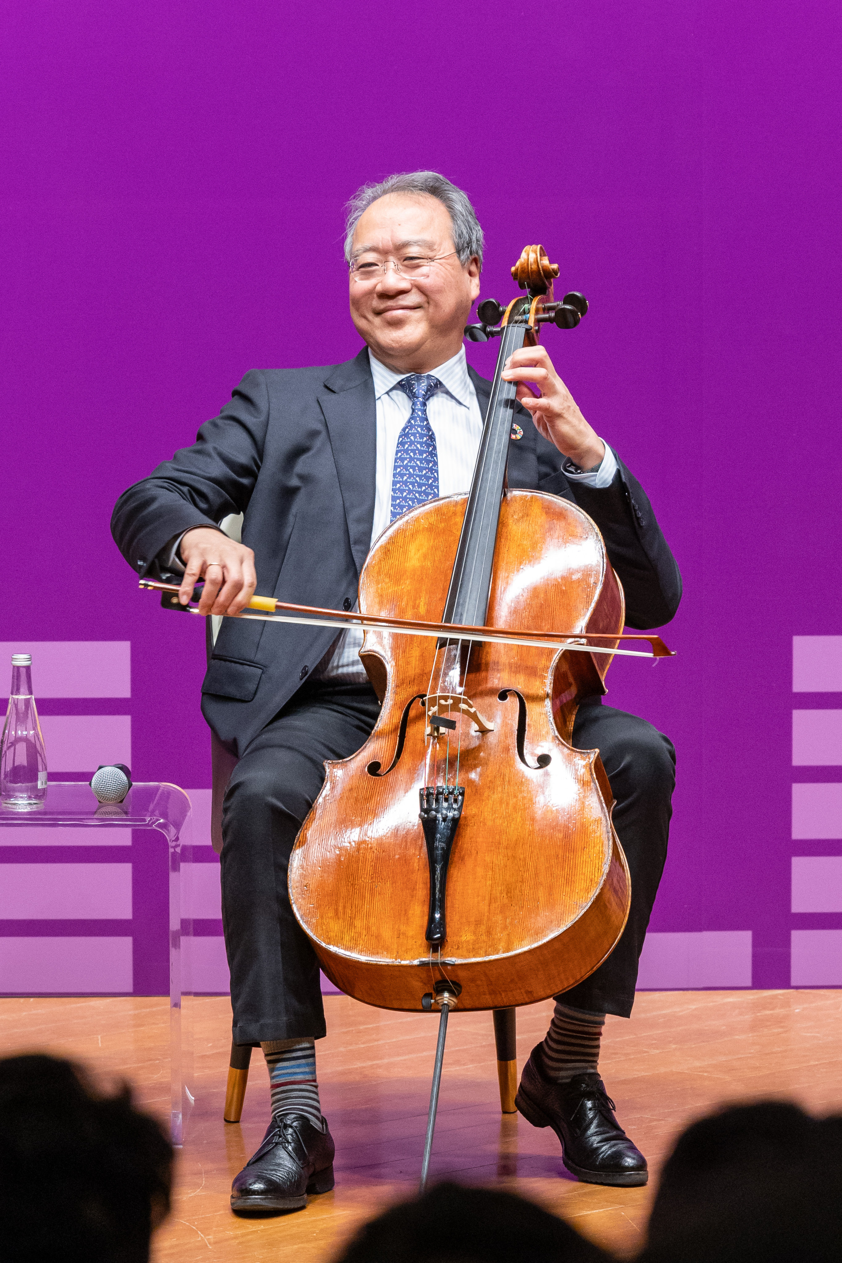 World renowned cellist Yo-Yo Ma spoke at Chinese University on Tuesday, ending his dialogue session with a performance. Photo: CUHK 