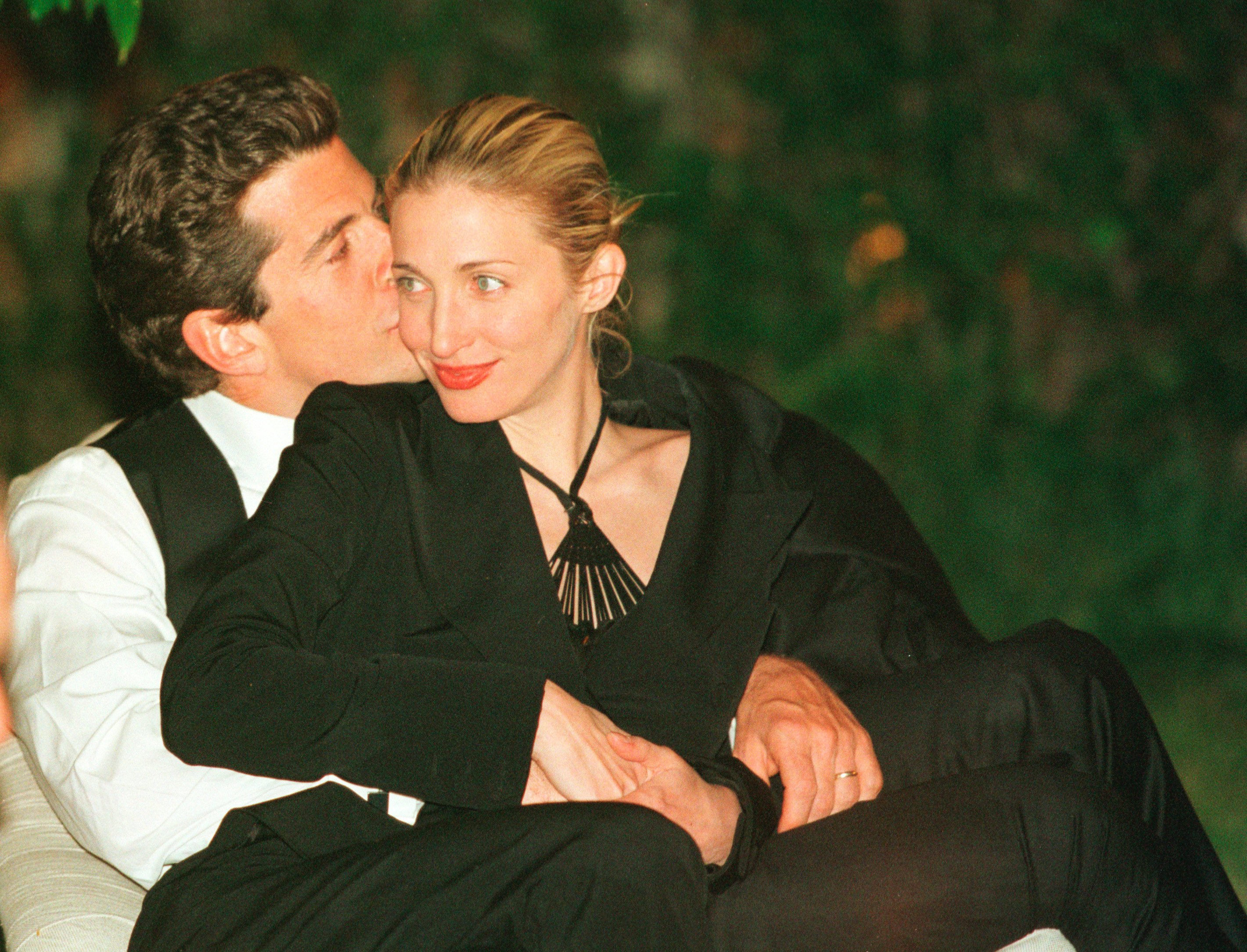Carolyn Bessette-Kennedy with husband John F. Kennedy Jr, pictured less than three months before their deaths, during the annual White House Correspondents dinner May 1, 1999 in Washington, D.C. Though the couple were killed almost 25 years ago, she remains an enduring influence on designers today. Photo:Liaison