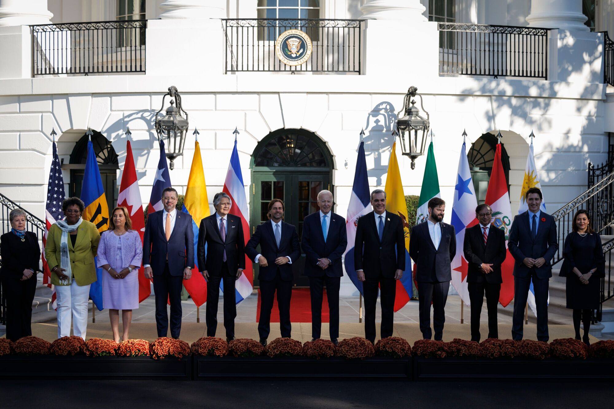 US President Joe Biden, centre, stands for a family photograph with leaders of the Americas Partnership for Economic Prosperity  at the White House on November 3. The Biden administration is establishing a forum to boost regional competitiveness, as the US and China battle for geoeconomic and geostrategic influence. Photo: Bloomberg