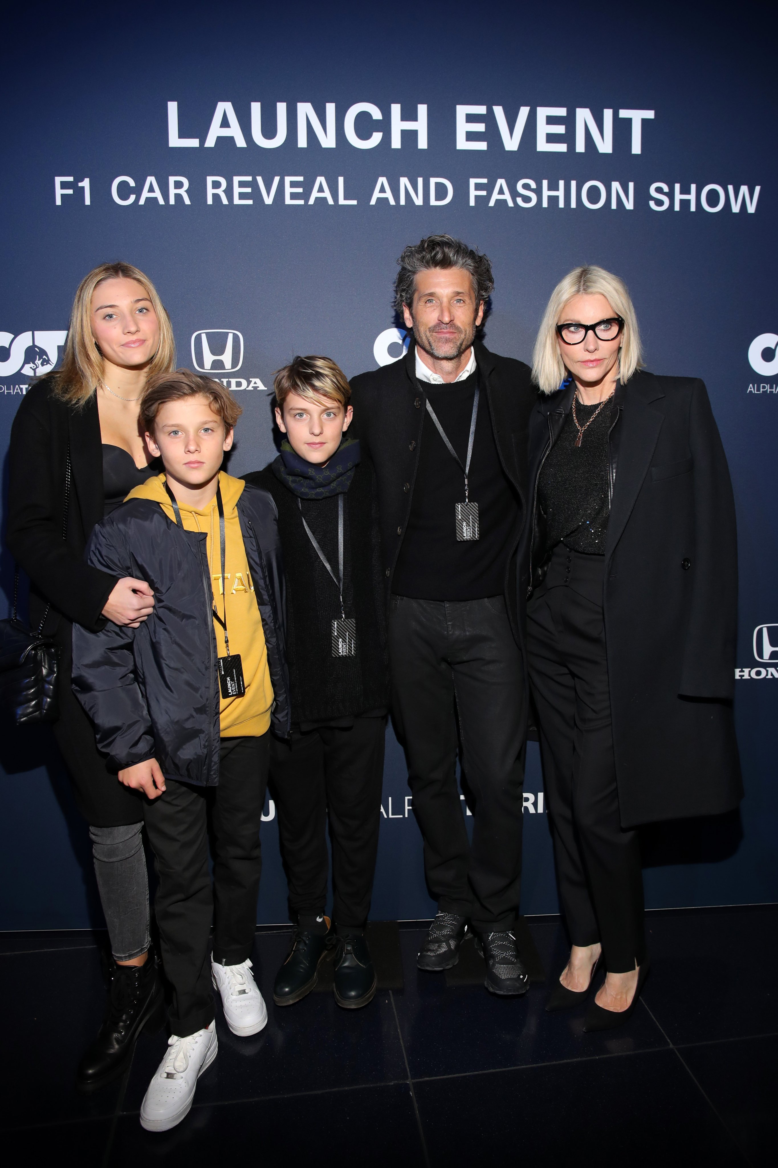 Patrick Dempsey (second right) with his wife Jillian Fink (right), daughter Talula Fyfe and twin sons Darby Galen and Sullivan Patrick. Photo: Getty Images