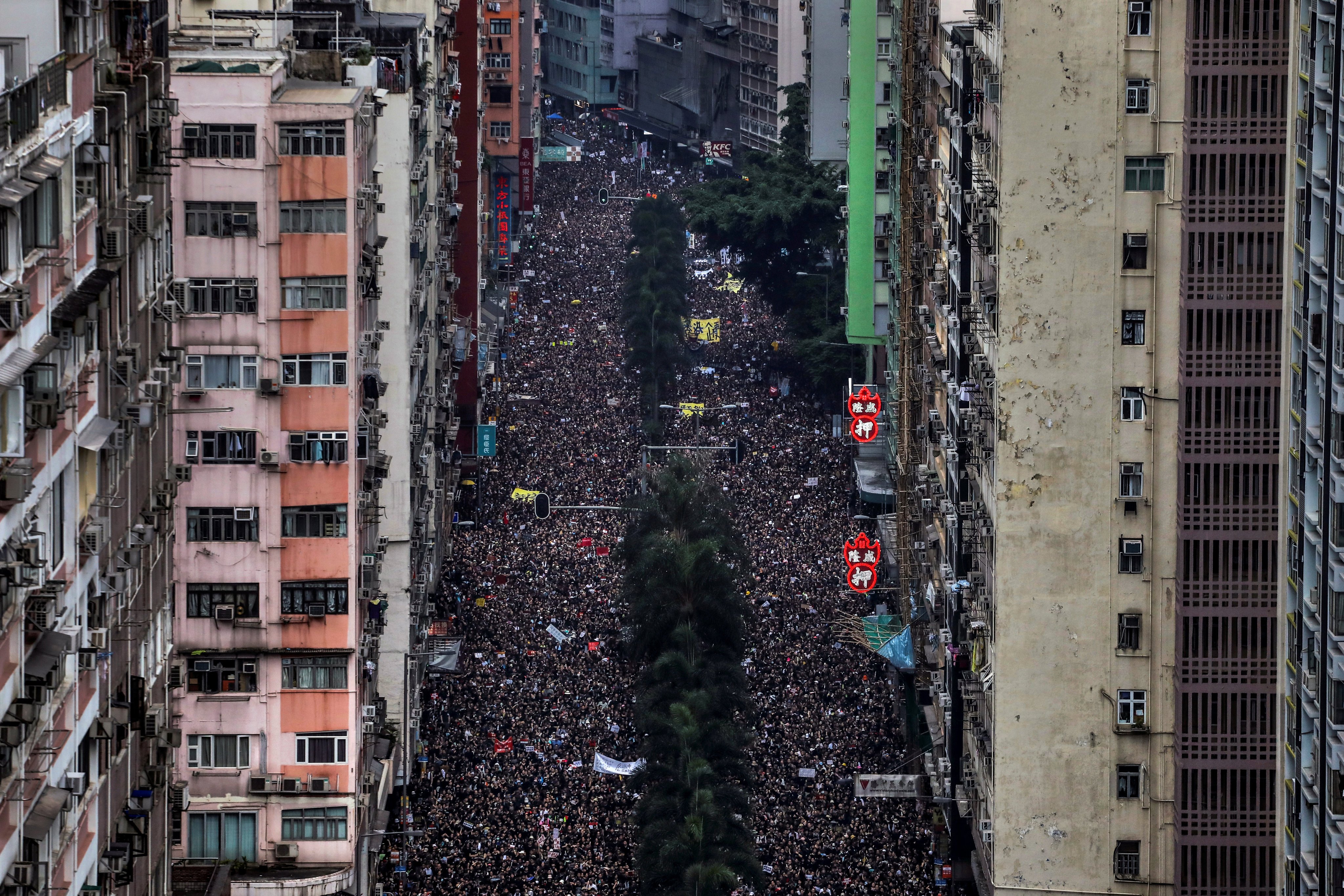 Thousands of protesters march through the streets of Hong Kong in a peaceful demonstration on June 16, 2019. Photo: Reuters