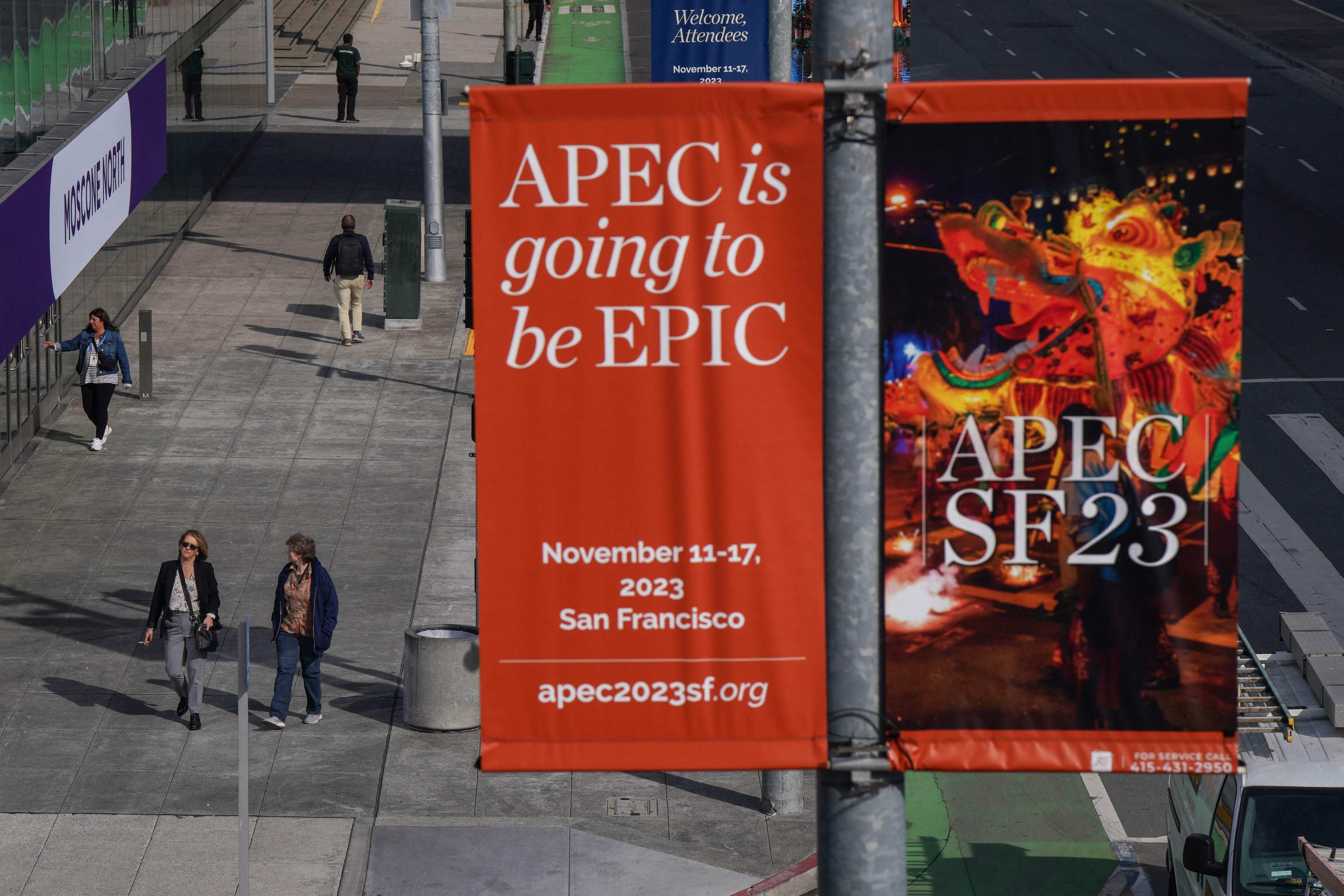 Street banners in San Francisco promote the Asia-Pacific Economic Cooperation summit at the Moscone Centre. Photo: AFP