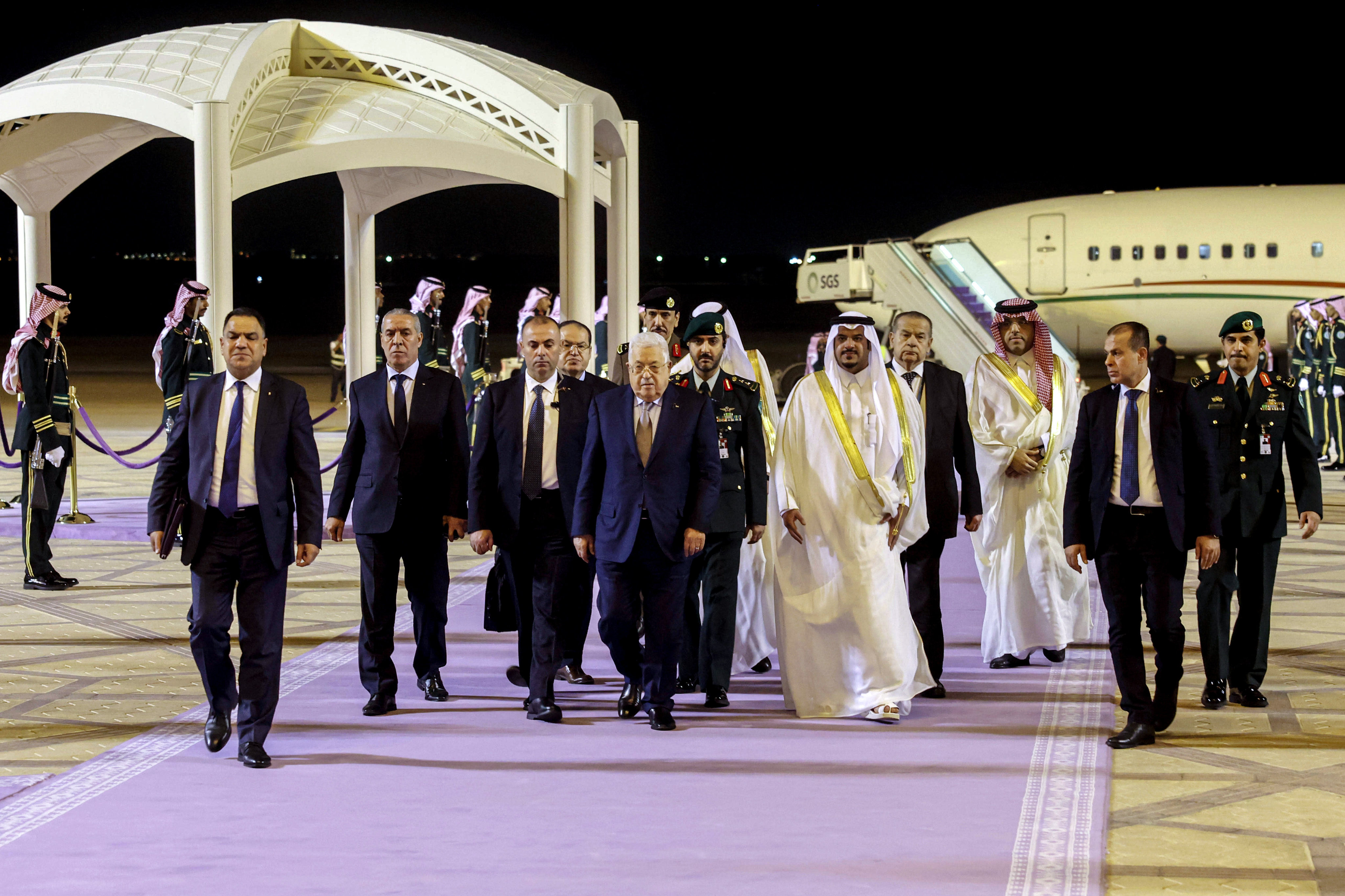Palestinian president Mahmoud Abbas arrives in Riyadh ahead of the Arab League Emergency Summit to discuss the Israeli-Palestinian conflict. Photo: dpa