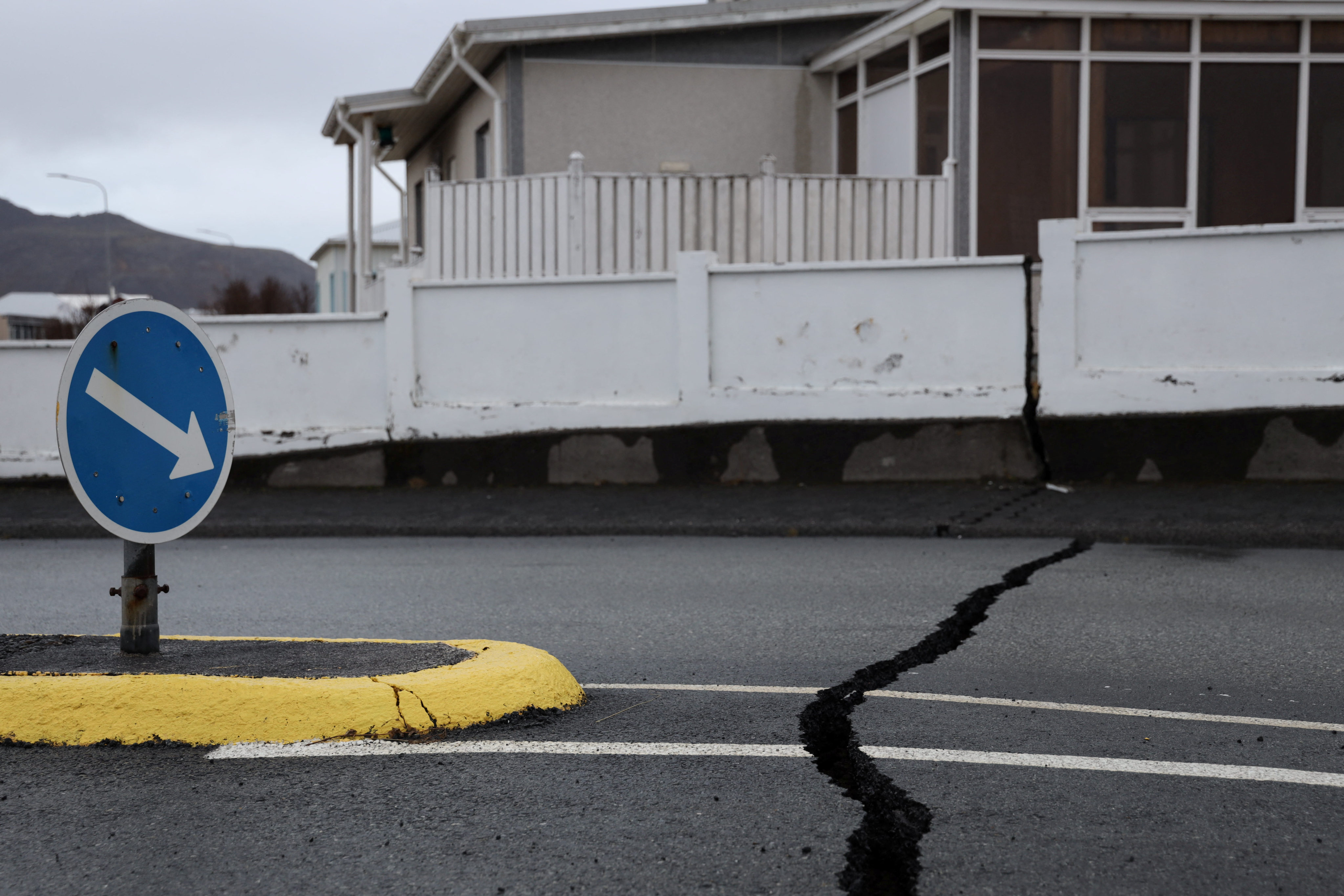 Cracks emerge on a road in Grindavik, Iceland, on Sunday. Photo: via Reuters 