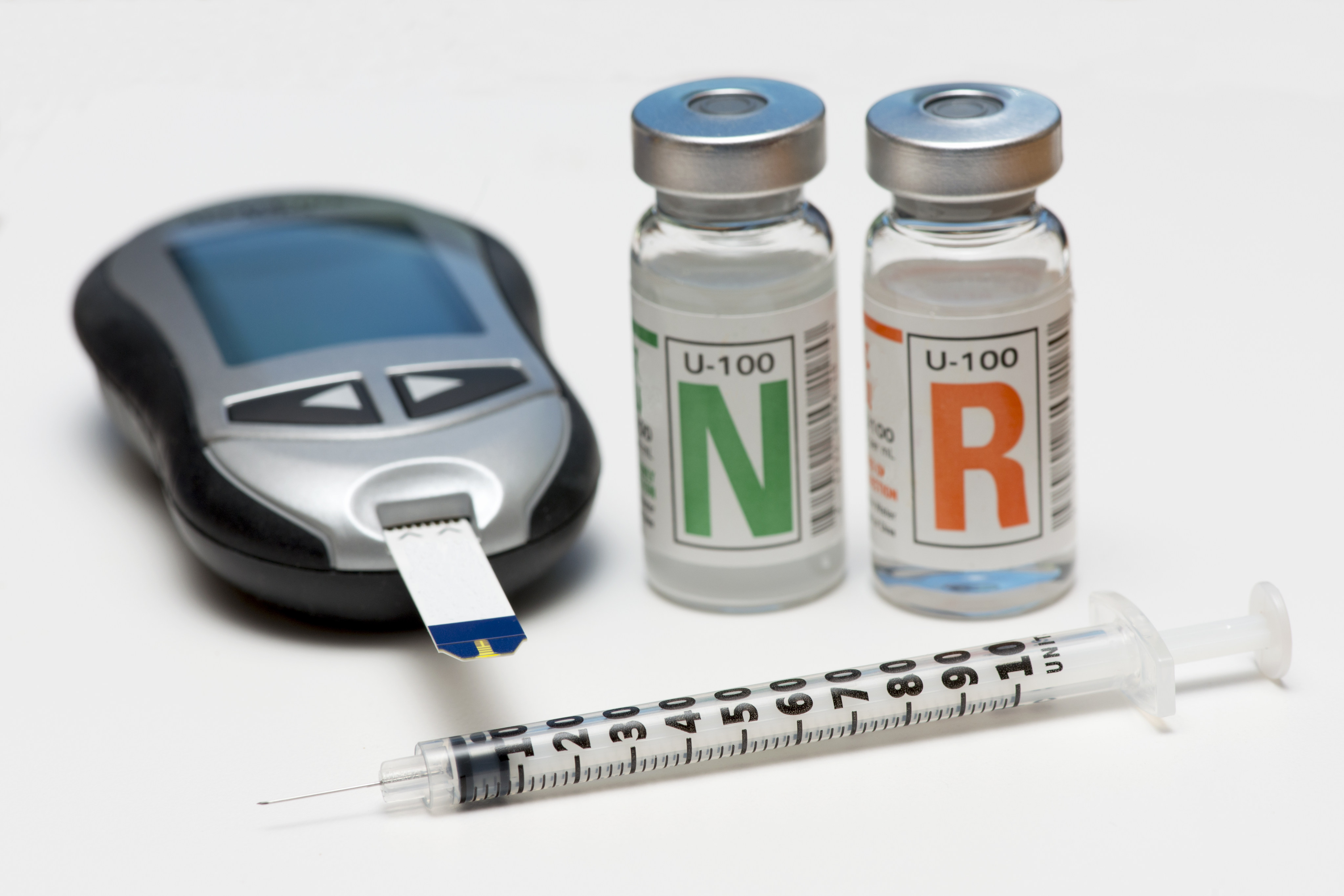 Regular and NPH insulin with glucometer and syringe.