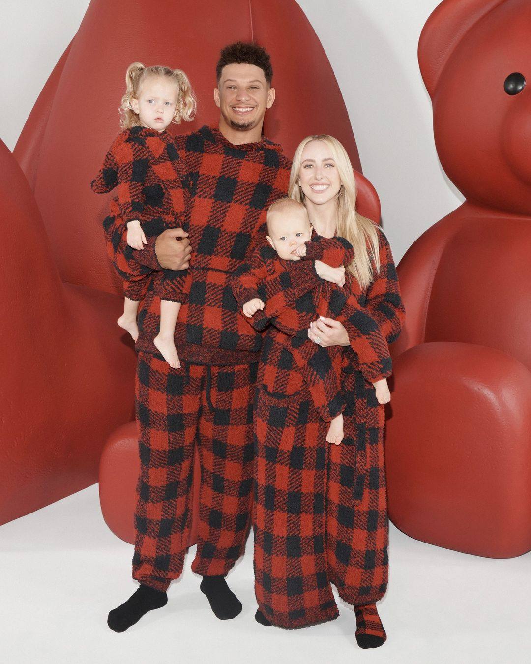 NFL star Patrick Mahome, his wife Brittany and their kids Sterling Skye and Patrick “Bronze” just starred in a Skims campaign that quickly went viral online. Photo: @skims/Instagram