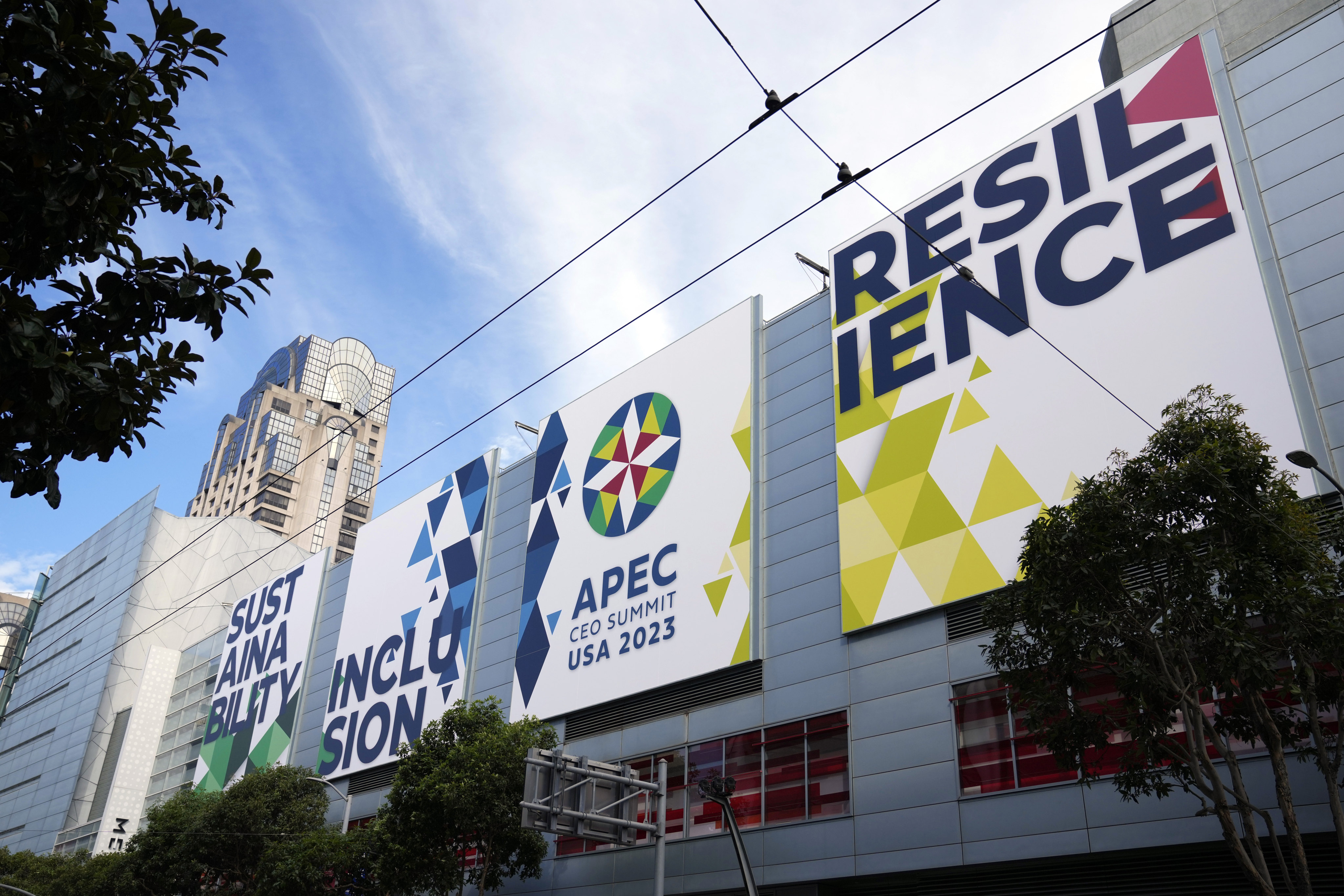 Signs welcome visitors to the Apec summit in San Francisco on Monday, where AI will figure prominently on the agenda. Photo: AP