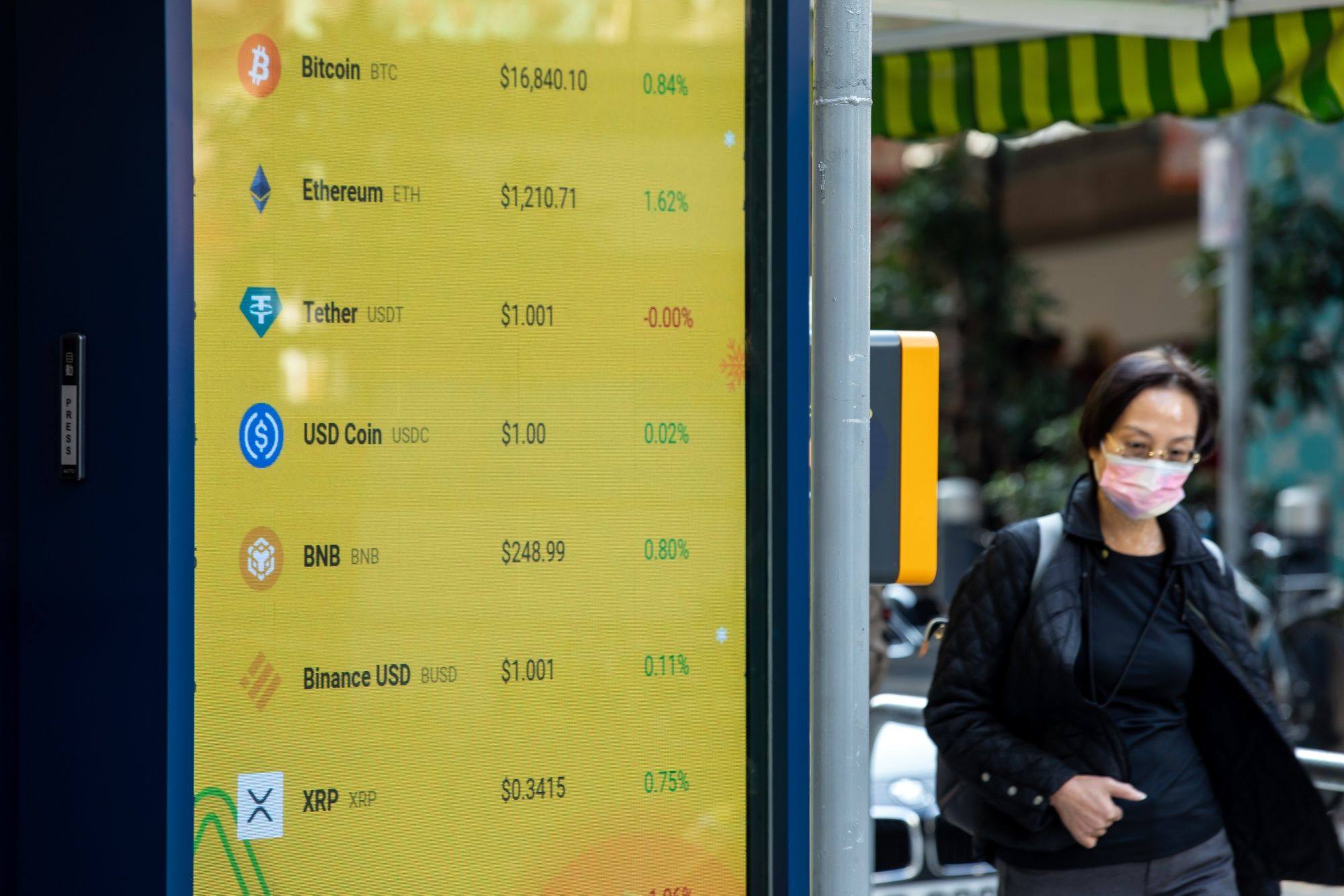 A screen showing the price of cryptocurrencies against US dollars in Hong Kong on December 21, 2022. Photo: Bloomberg
