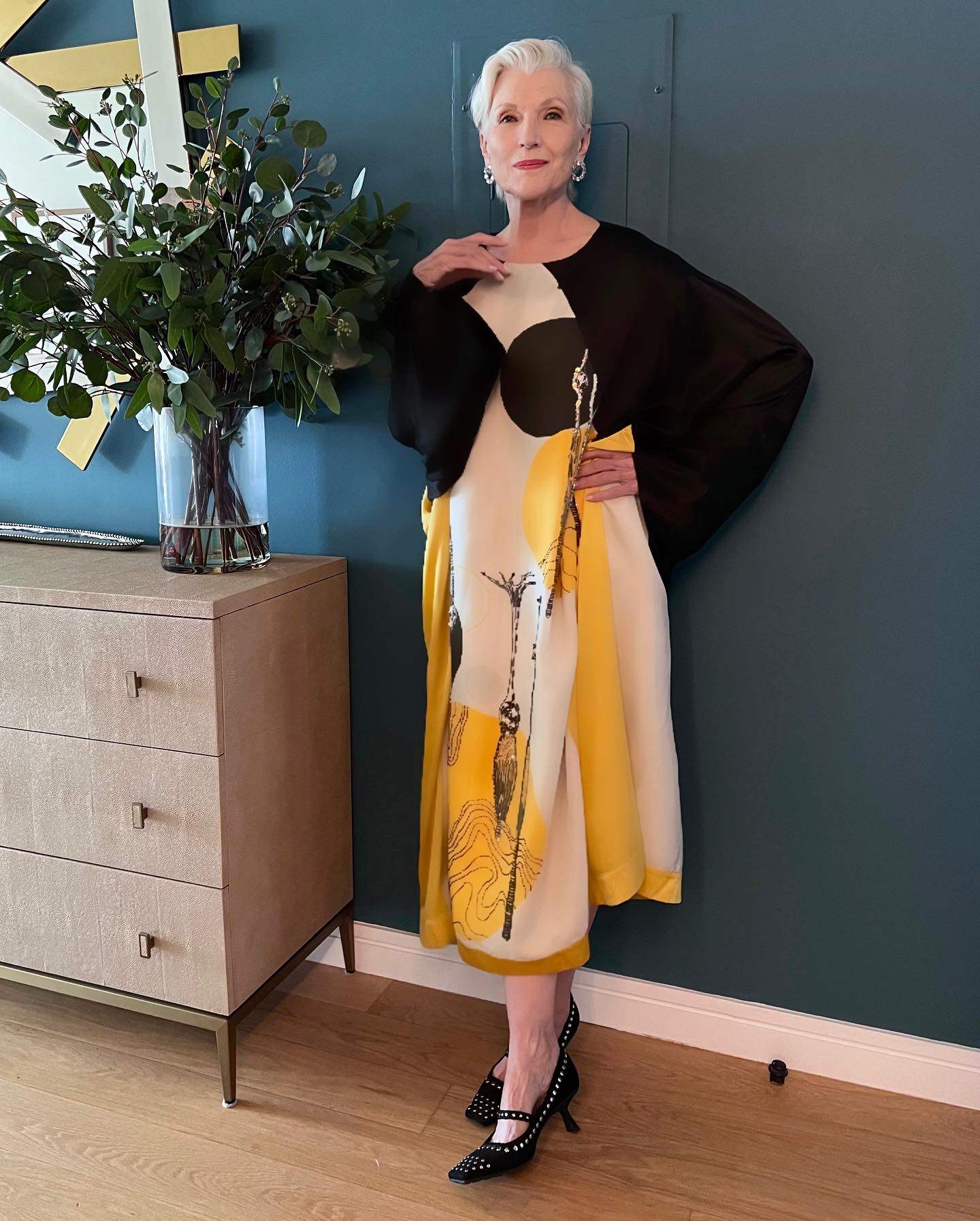 Elon Musk’s mother Maye Musk in Homolog. The couture label founded by Emily Cheong also counts French actress Isabelle Huppert as a fan.