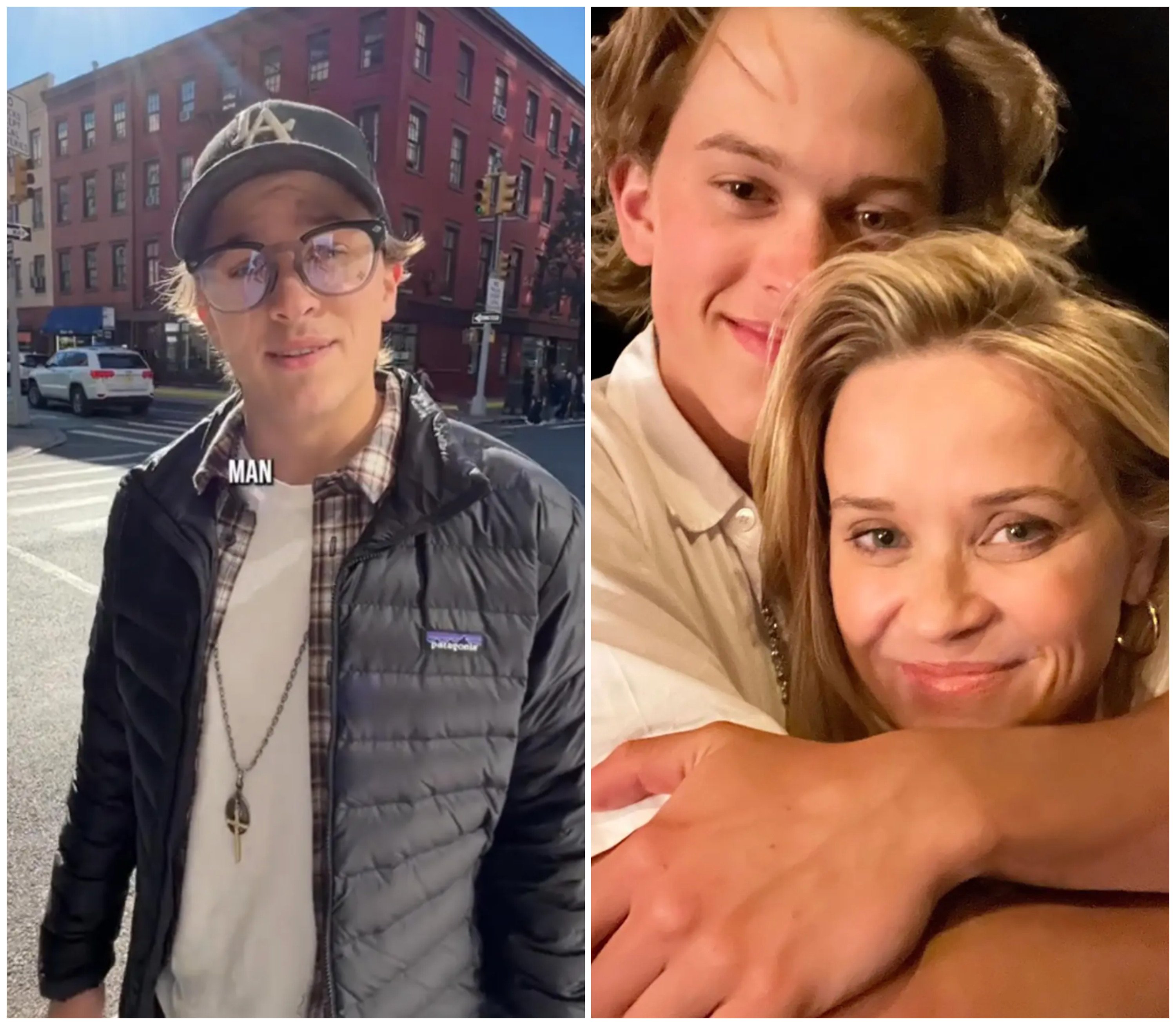 Reese Witherspoon’s lookalike son Deacon Phillippe is currently studying at NYU and recently gave a tour of his apartment. Photos: @calebwsimpson/TikTok, @reesewitherspoon/Instagram
