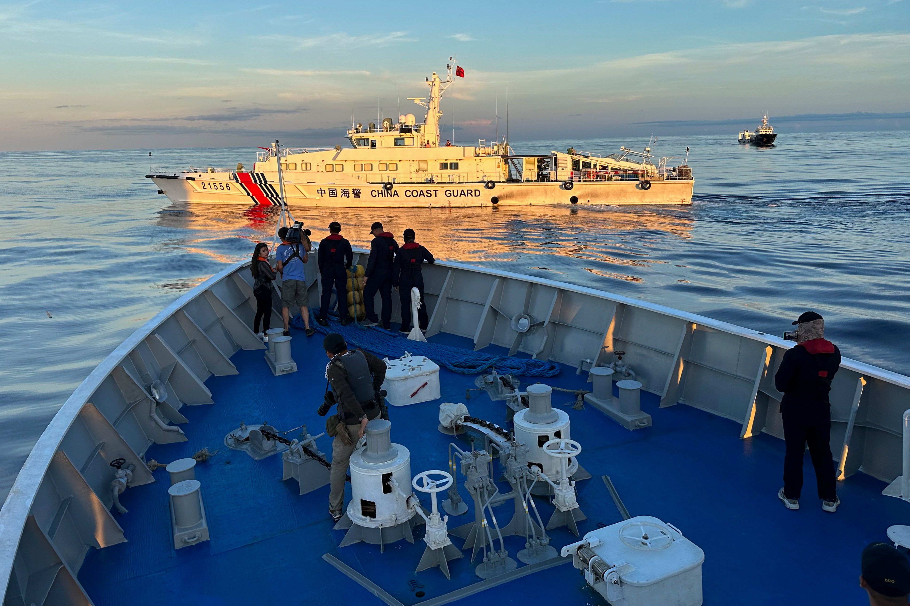 A Chinese coastguard vessel blocks a Philippine ship during a resupply mission in the disputed South China Sea on November 10. Photo: AP