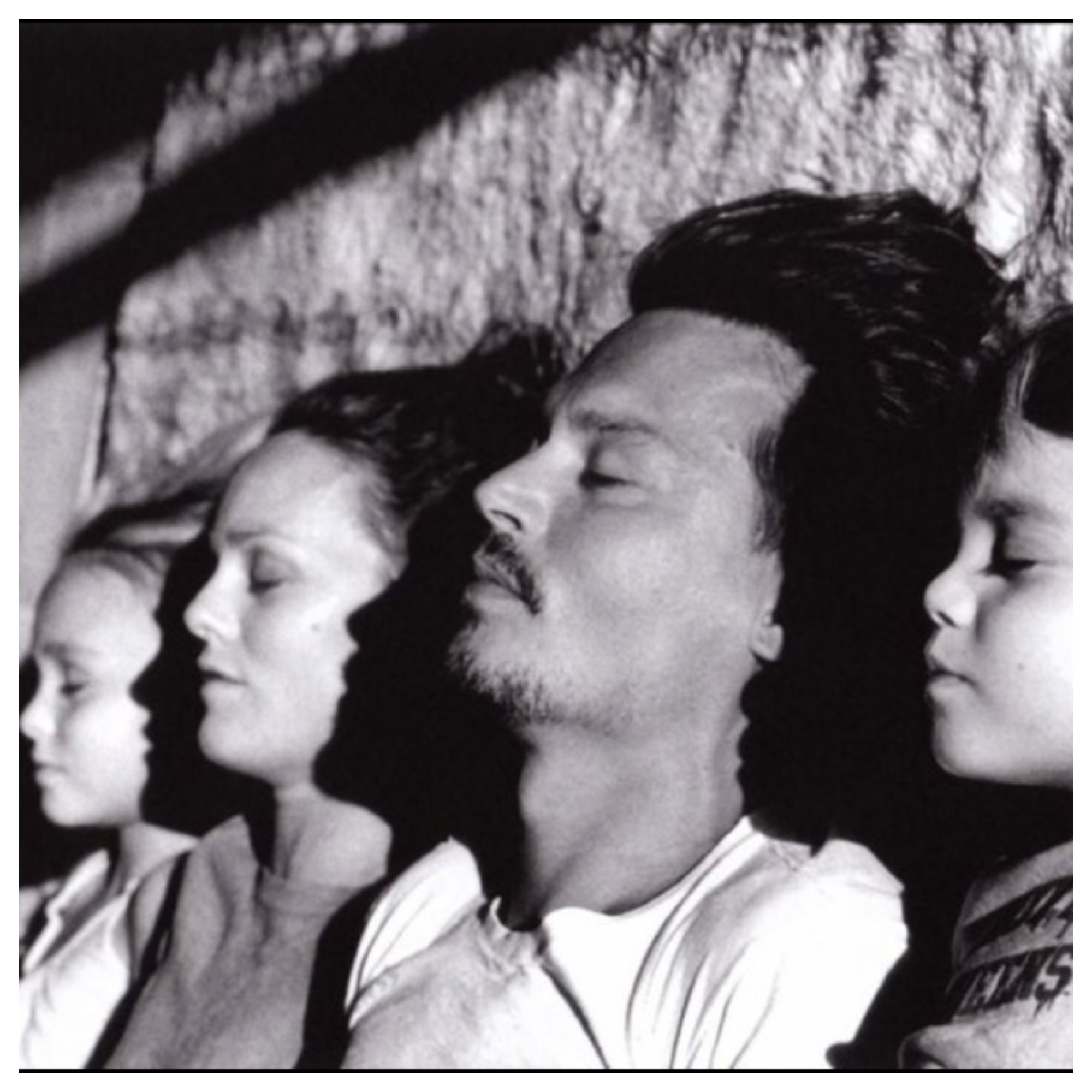 A photo of Johnny Depp, Vanessa Paradis and their two young children, Lily Rose and Jack, taken by François-Marie Banier. Photo: @VanessaParadisFans/Facebook