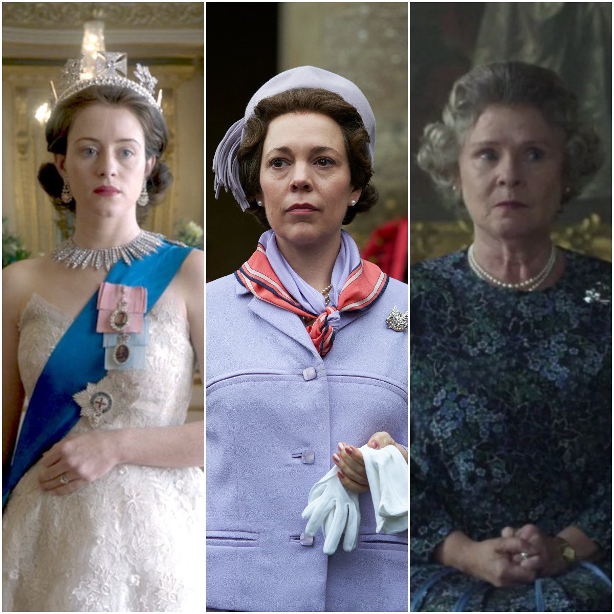 Queen Elizabeth has been played by Claire Foy, Olivia Colman and Imelda Staunton in Netflix’s The Crown. Photos: Netflix, Handout