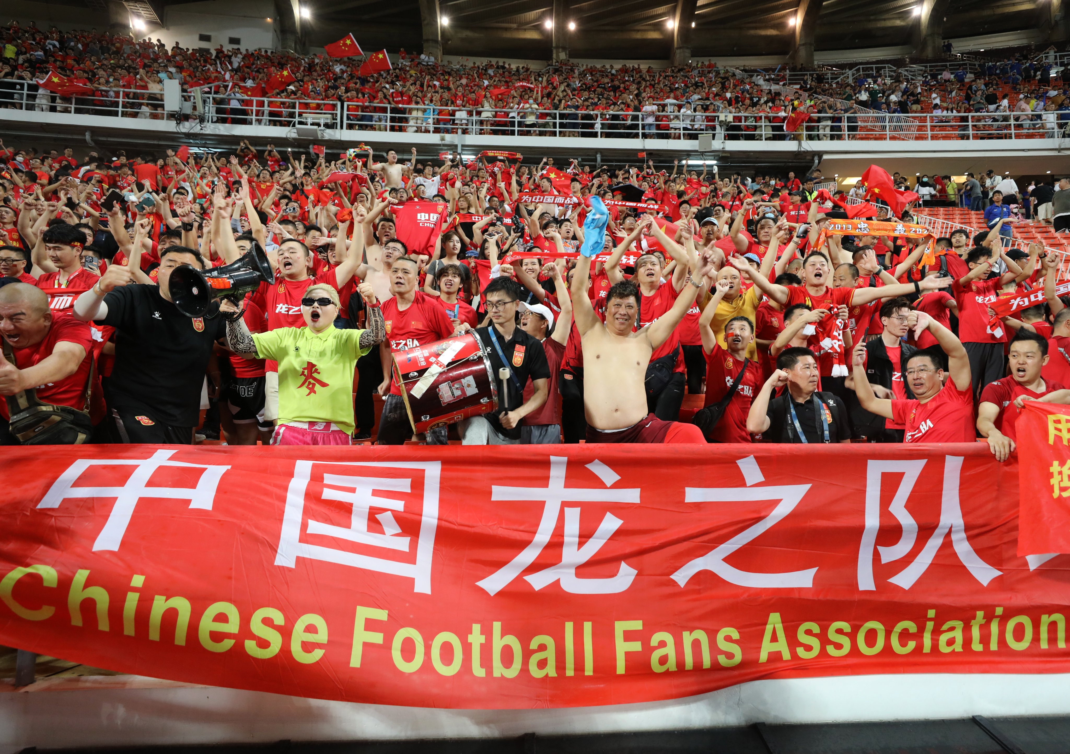 Supporters of China celebrate the team’s win in their Fifa World Cup 2026 qualifier against Thailand at Rajamangala National Stadium in Bangkok. Photo: EPA-EFE