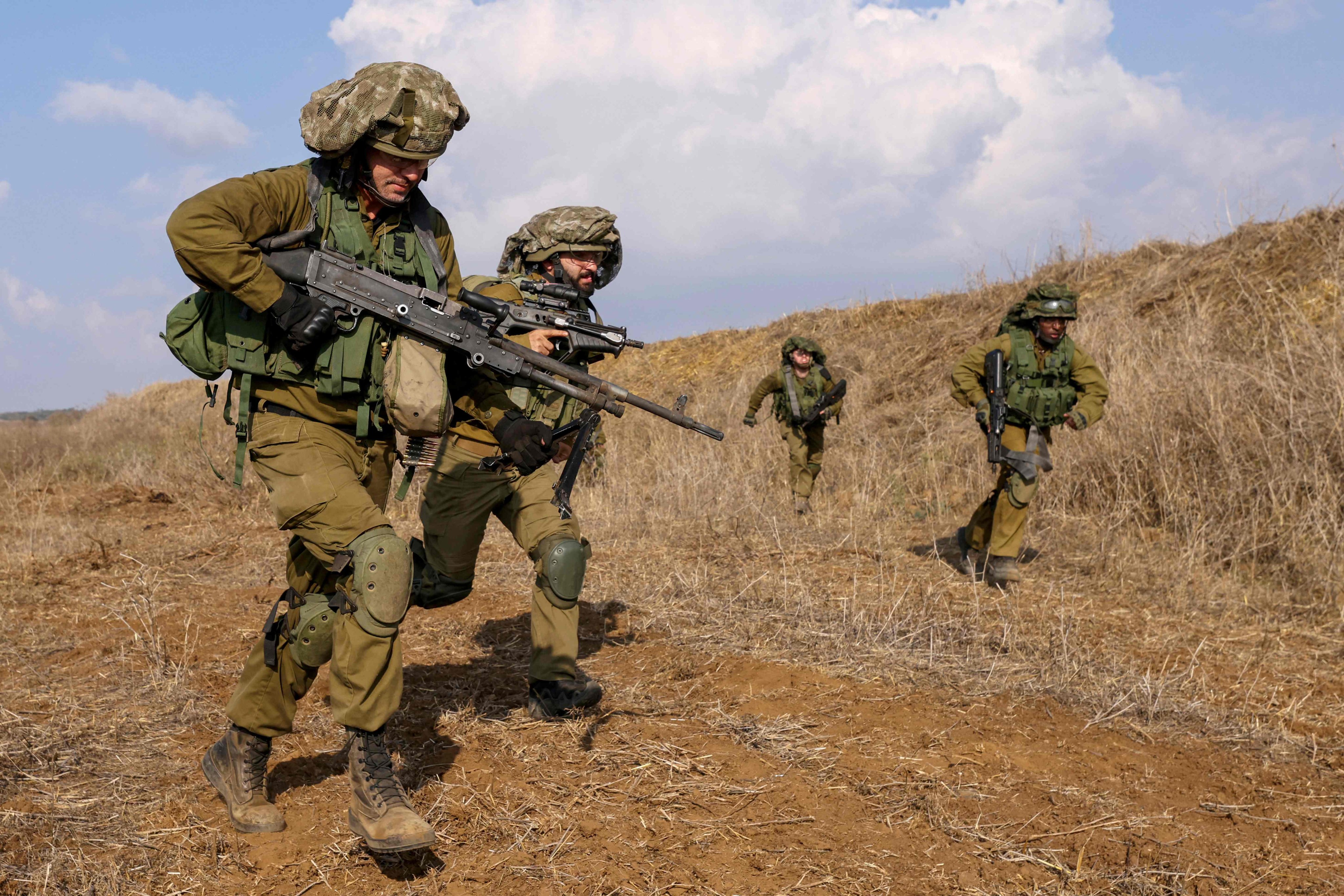 Israeli soldiers take part in an military exercise in the Israel-annexed Golan Heights near the Lebanon border on Wednesday. Lebanon’s southern border has seen tit-for-tat exchanges, mainly between Israel and Iran-backed Hezbollah. Photo: AFP