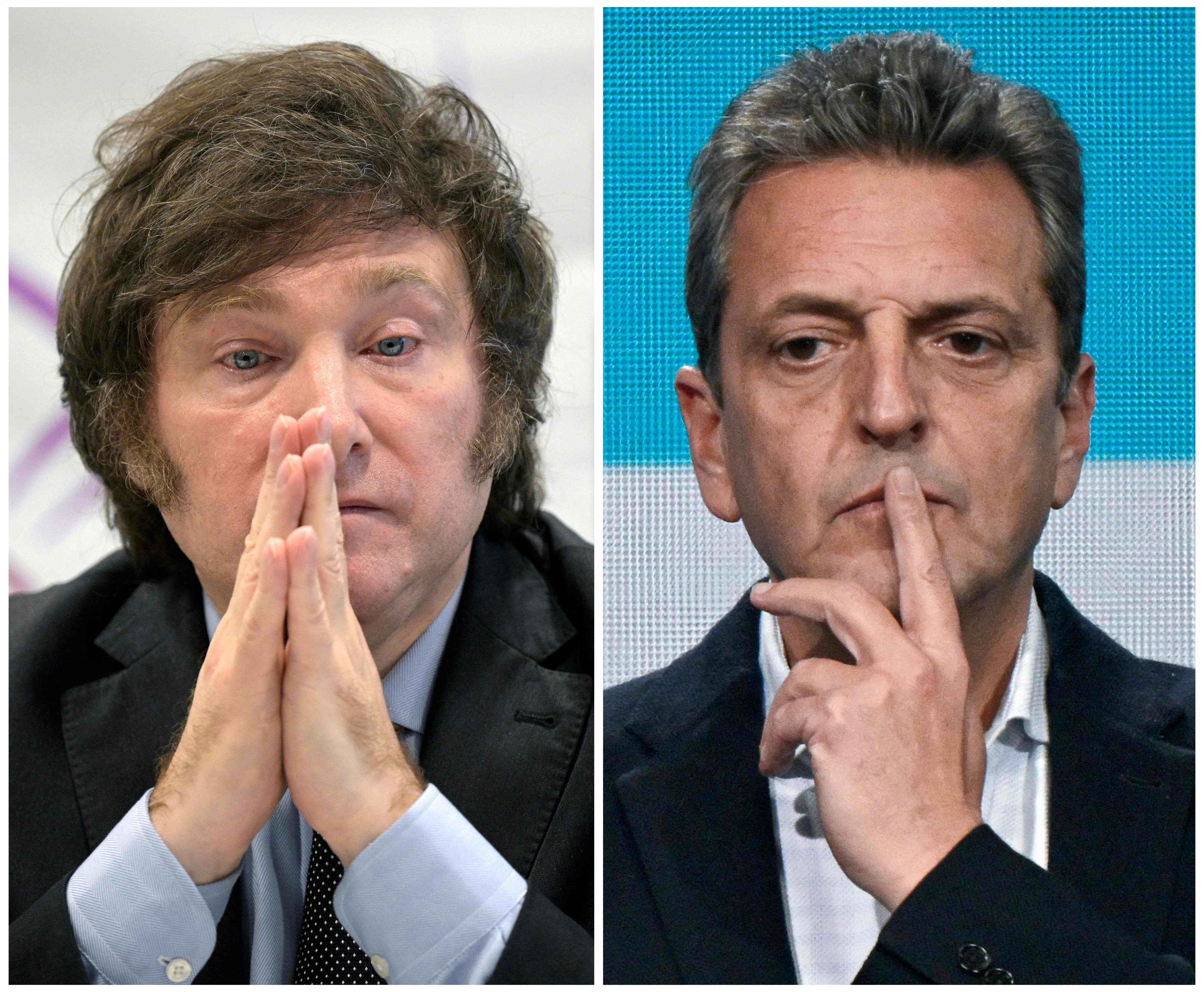 Self-described ‘anarcho-capitalist’ Javier Milei will take on Argentine Economy Minister Sergio Massa. Photo: AFP