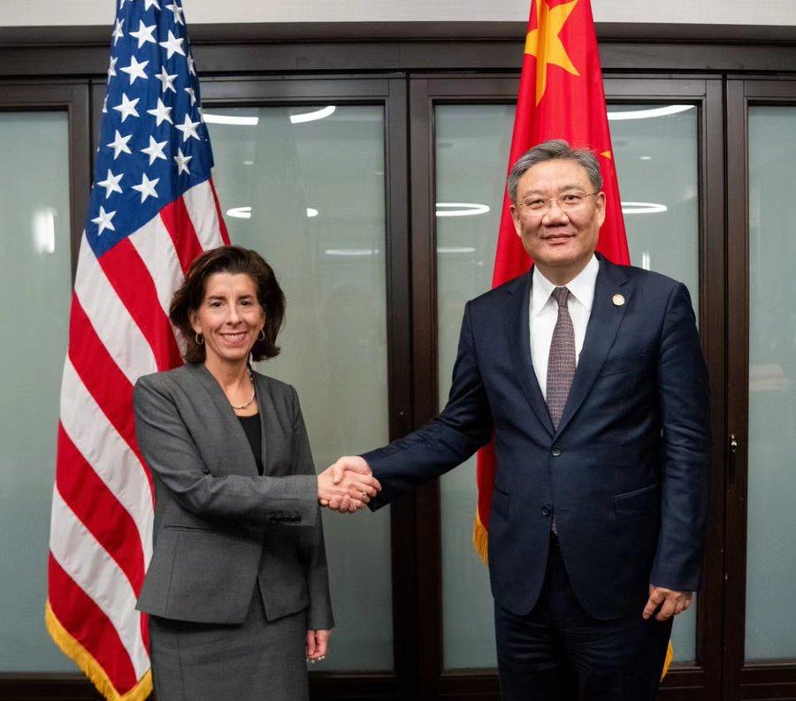 Minister of Commerce Wang Wentao met US Commerce Secretary Gina Raimondo on Thursday in the first ministerial-level talks of a new exchange mechanism. Photo: X/@IFENG__official