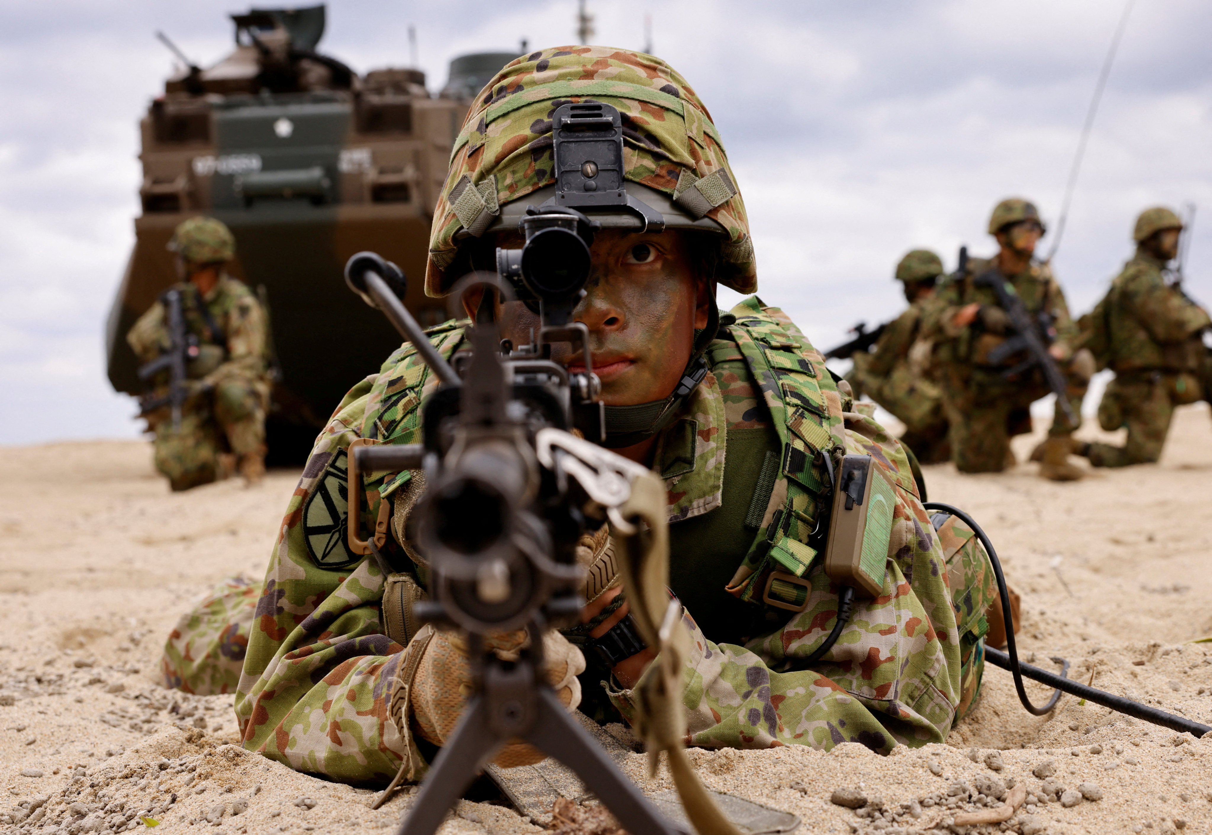 Japanese Ground Self-Defense Force’s Amphibious Rapid Deployment Brigade (ARDB) soldiers take part in a marine landing drill as a part of the country’s nationwide 05JX military exercises at Tokunoshima island. Photo: Reuters
