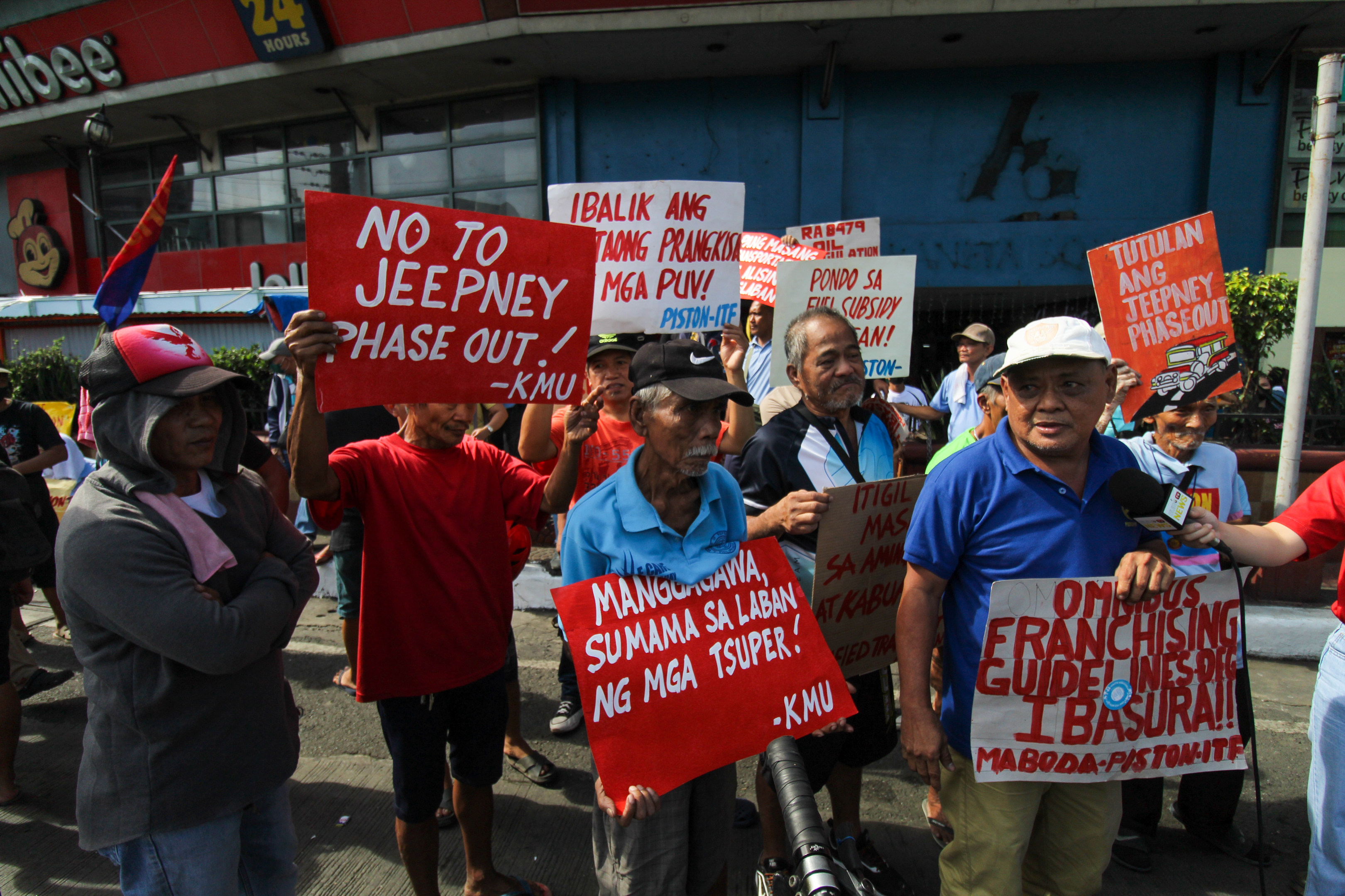 Jeepney drivers during a transport strike in Metro Manila, the Philippines, on Monday. Photo: Michael Beltran