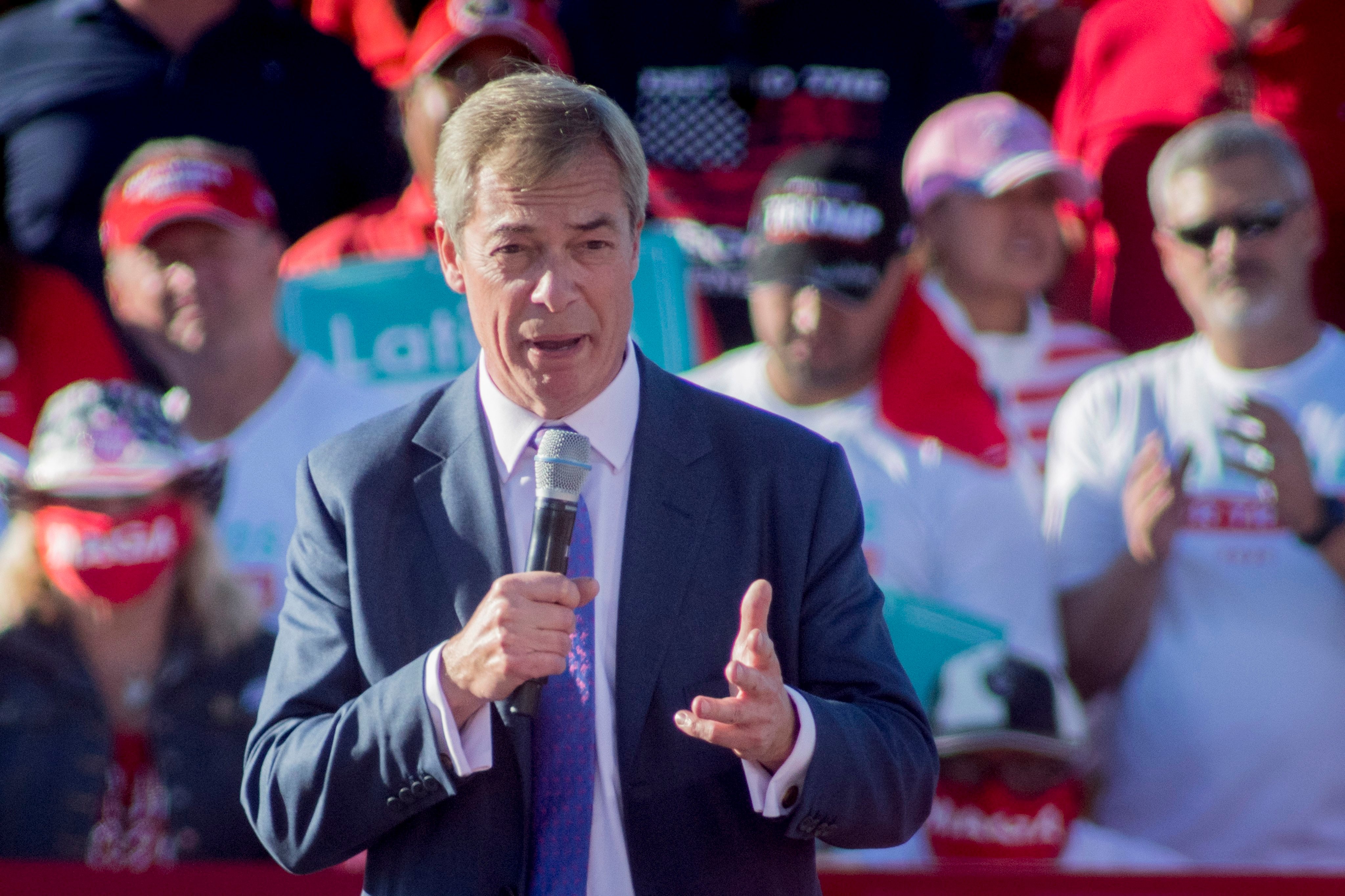 British former Brexit party leader Nigel Farage speaks at a rally for Donald Trump in Phoenix, Arizona, US in October 2020. Photo: EPA-EFE