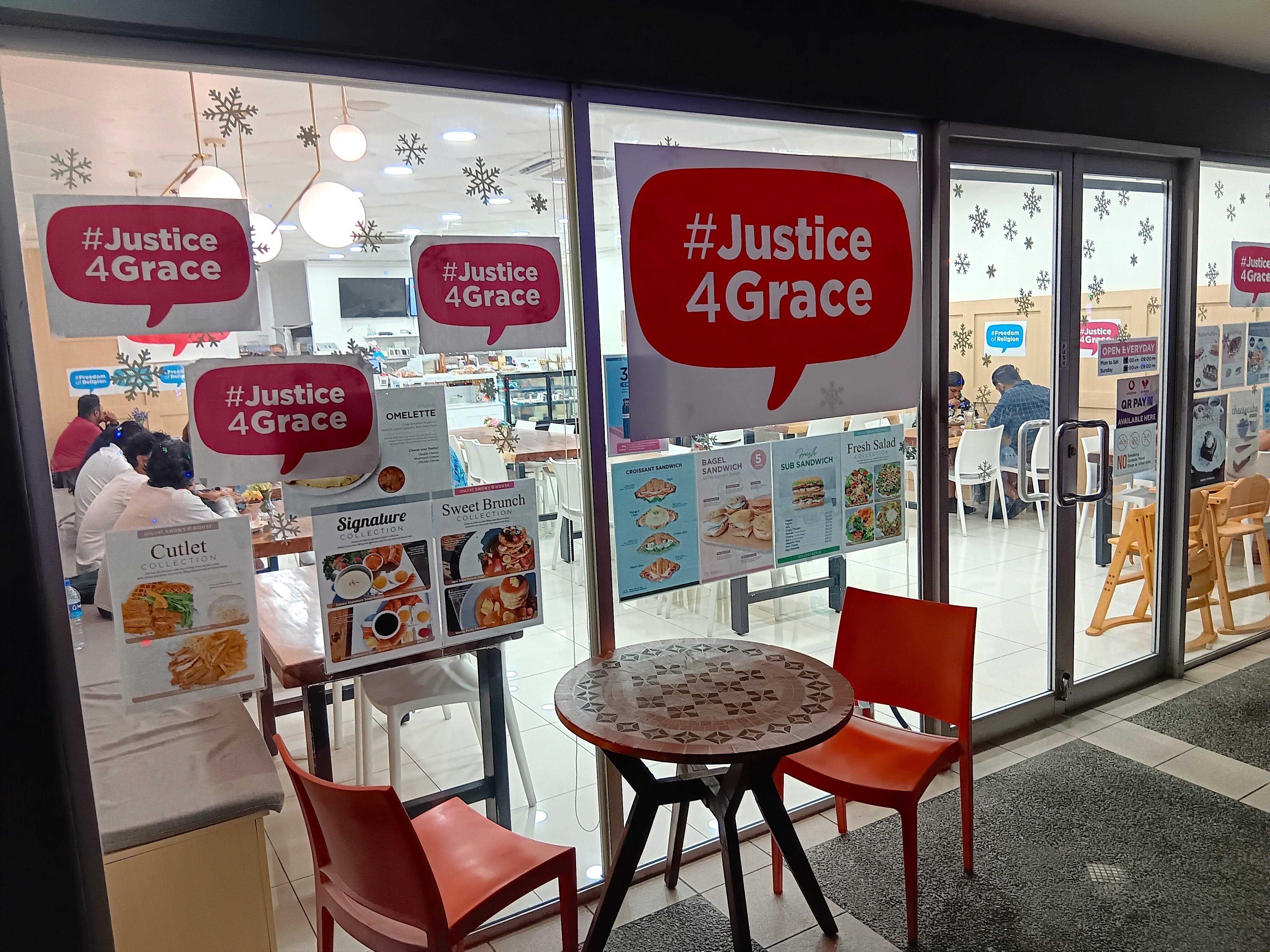A Grace Road Group restaurant in the upmarket Damodar City shopping mall in Suva, with posters of its hashtag campaign posted everywhere. Photo: Kalinga Seneviratne