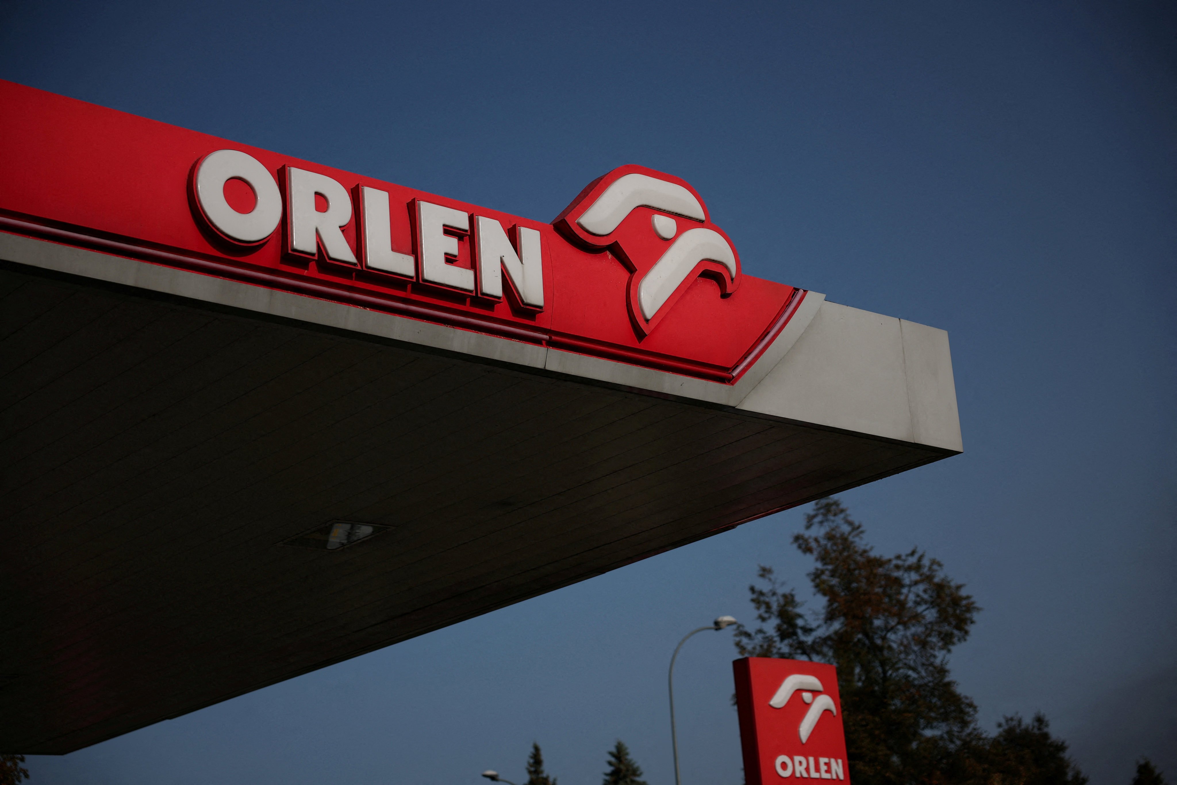The logo of Polish oil and gas group Orlen is displayed at a petrol station in Bialystok, Poland. Photo: Reuters