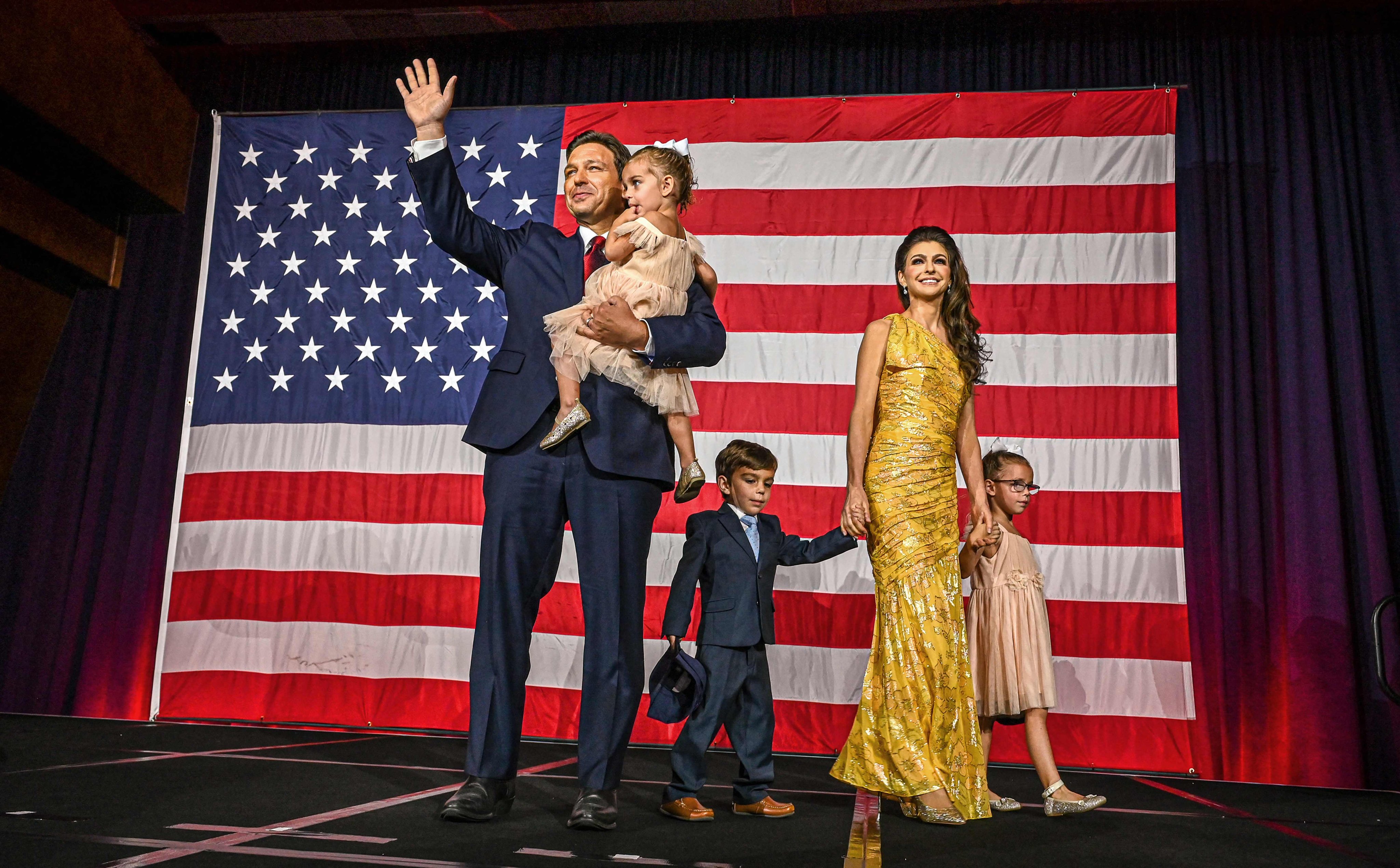 Ron DeSantis with his wife Casey DeSantis and children Madison, Mason and Mamie in Tampa, Florida in November 2022. Photo: AFP