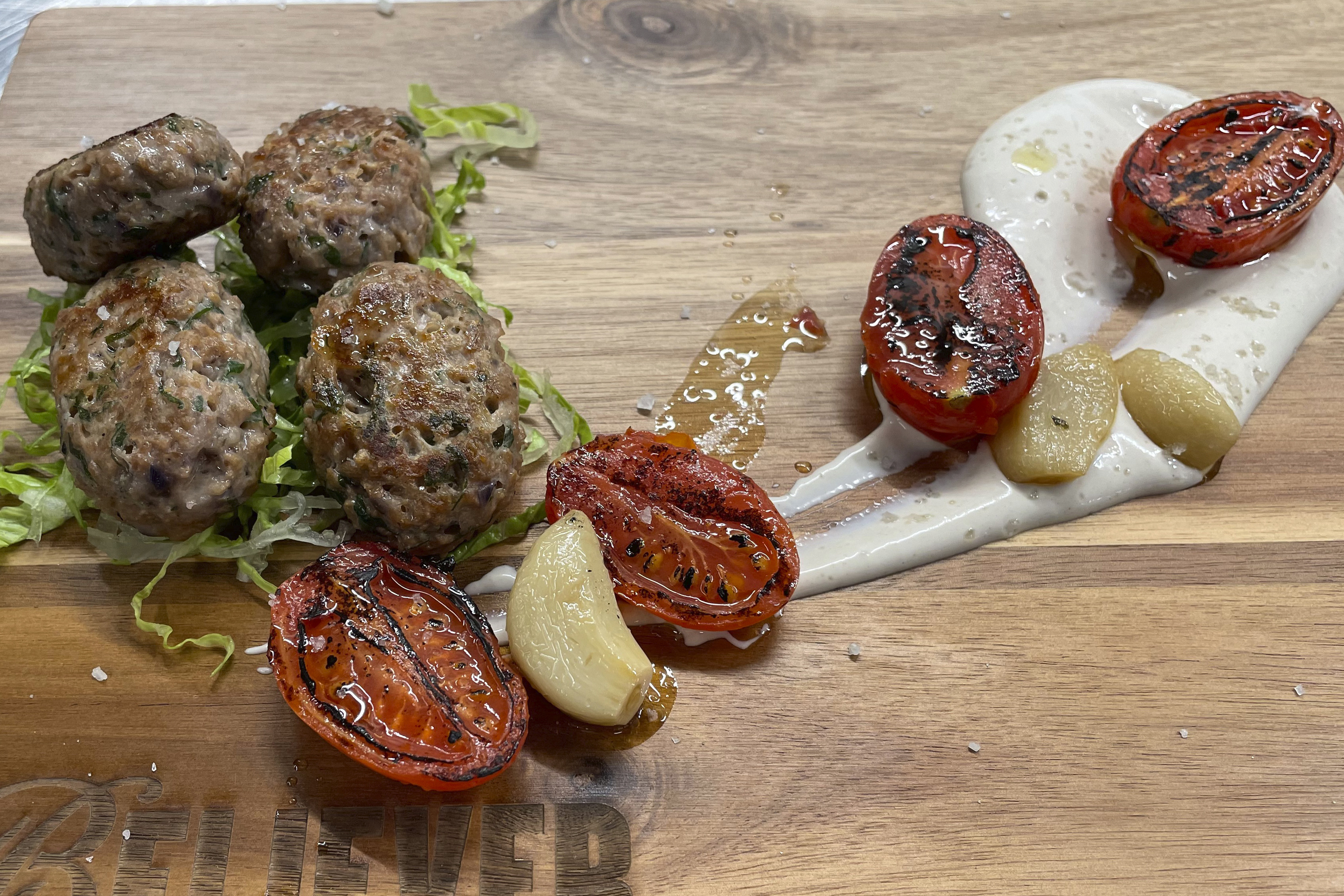 A dish made from the Believer Meats’ cultivated lamb product at a test kitchen in Rehovot, Israel. Believer Meats is one of a growing number of companies making lab-grown meat, which can be produced without raising and killing animals. Photo: AP