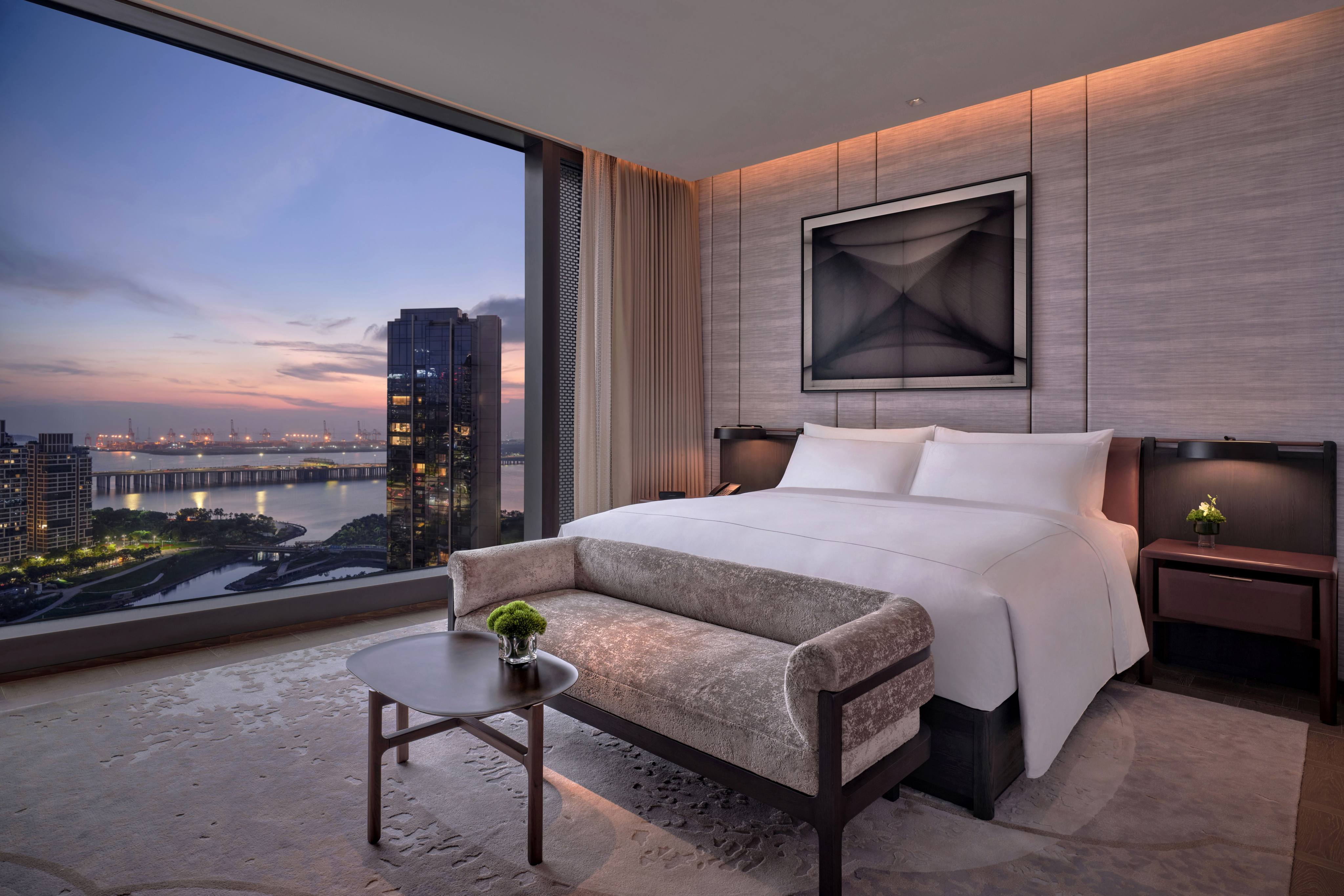 A bay view deluxe suite at the Conrad Shenzhen, in Qianhai, in the Nanshan district of the Chinese city. The five-star hotel opened a few months ago and rooms cost US$370 a night and up. Photo: courtesy of Conrad Shenzhen 