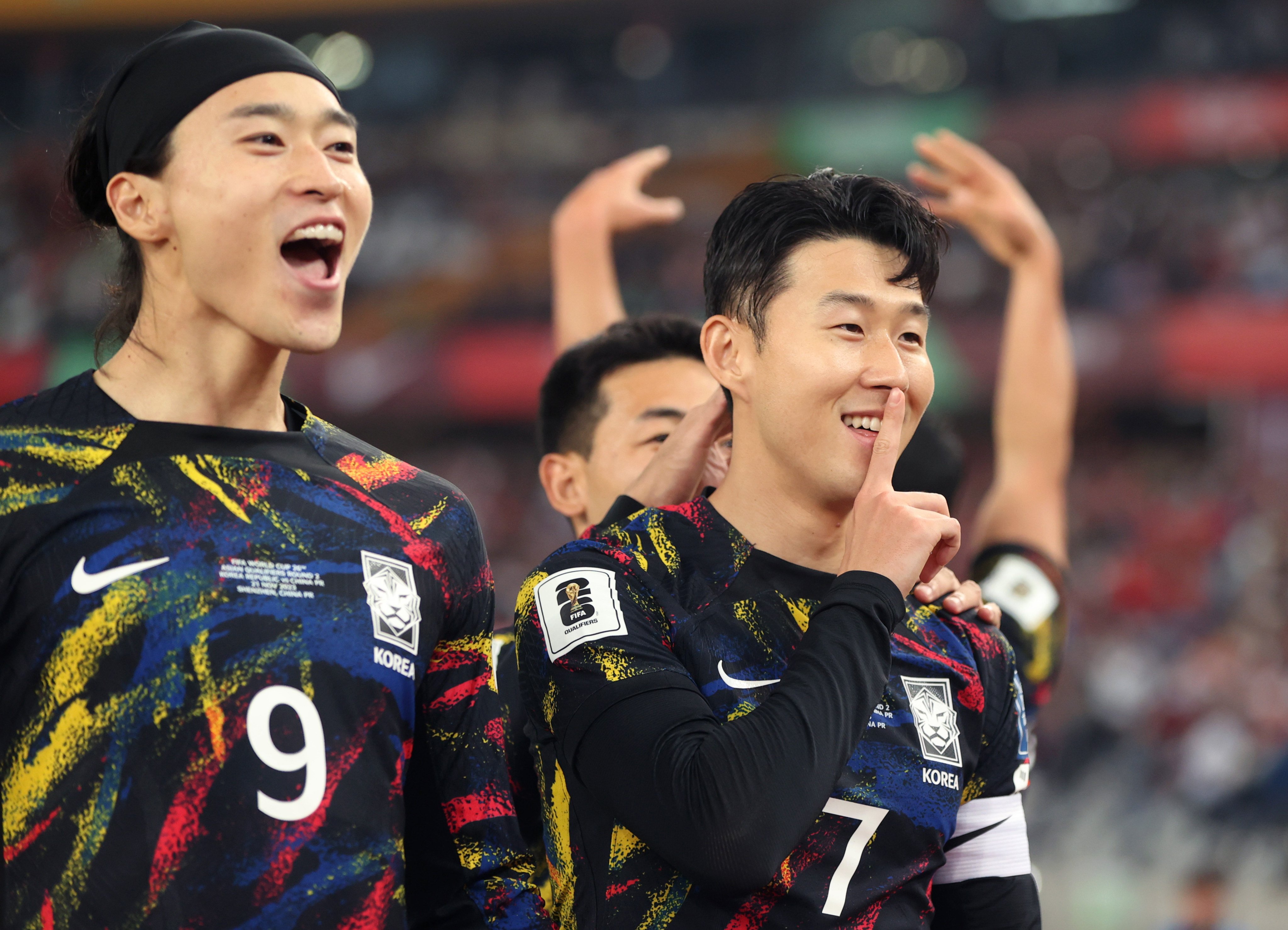 Son Heung-min celebrates his opening goal for South Korea against China in their 2026 Fifa World Cup Asian qualifier in Shenzhen. Photo: Xinhua