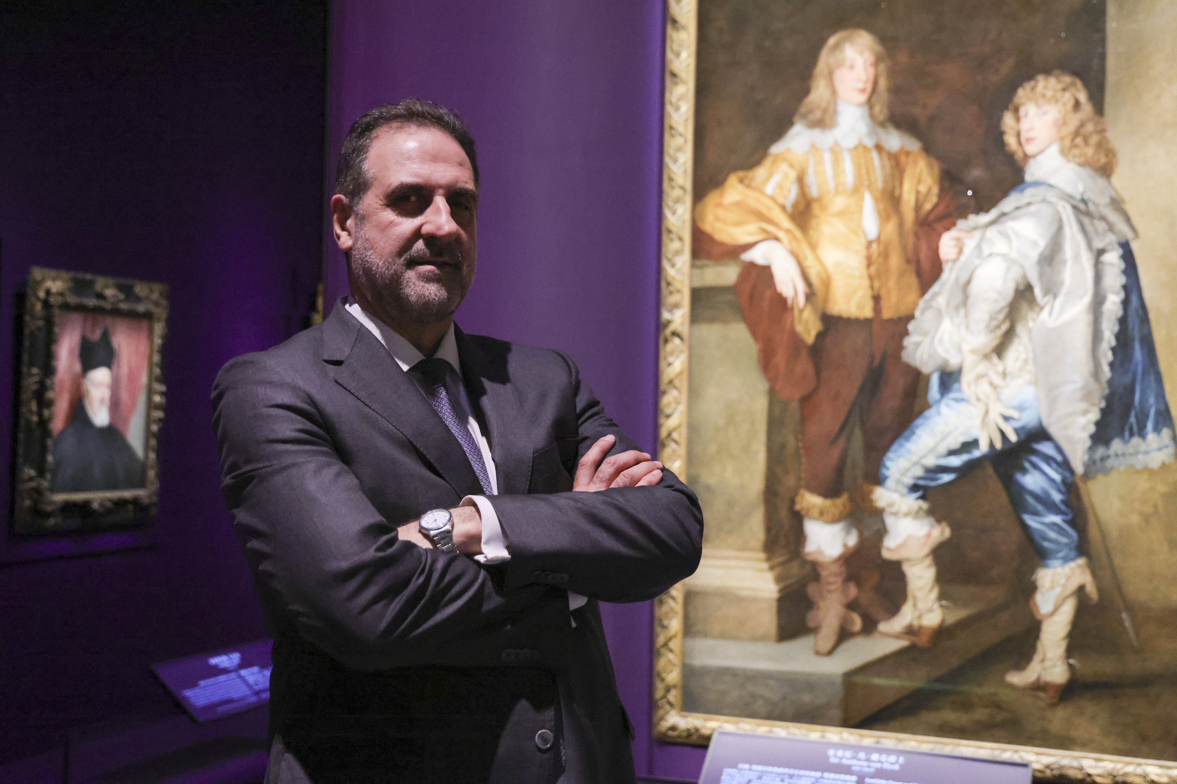 Gabriele Finaldi, director of the National Gallery, with some of the masterpieces on show at the Palace Museum. Photo: May Tse