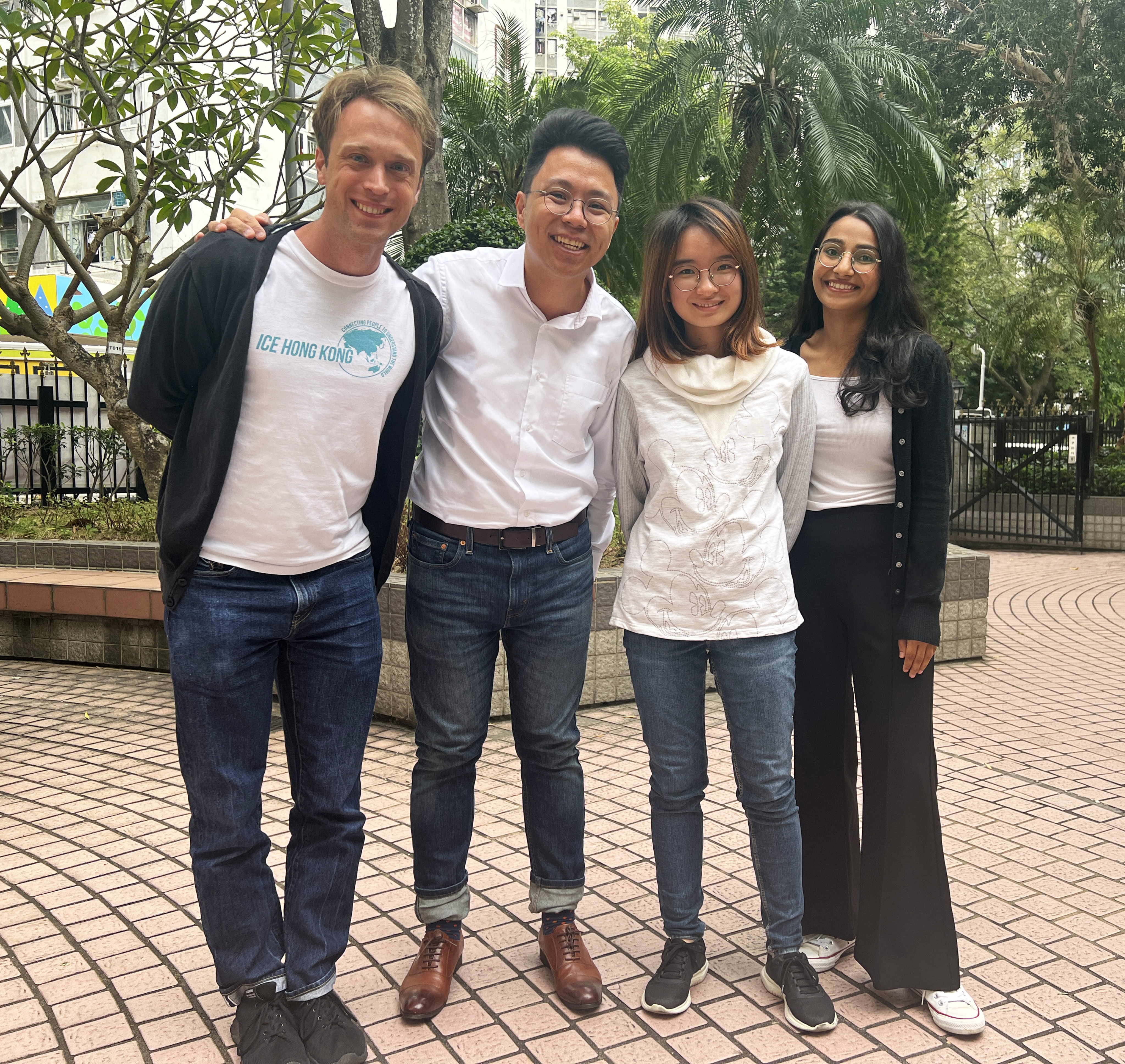 (Left to right) ICE director Till Kraemer, AYF co-founder Dan Cheung, beneficiaries Lily Lee and Kaur Navpreet. They say giving young people multi-cultural exposure and work opportunities can open up the world to them. Photo: Cindy Sui