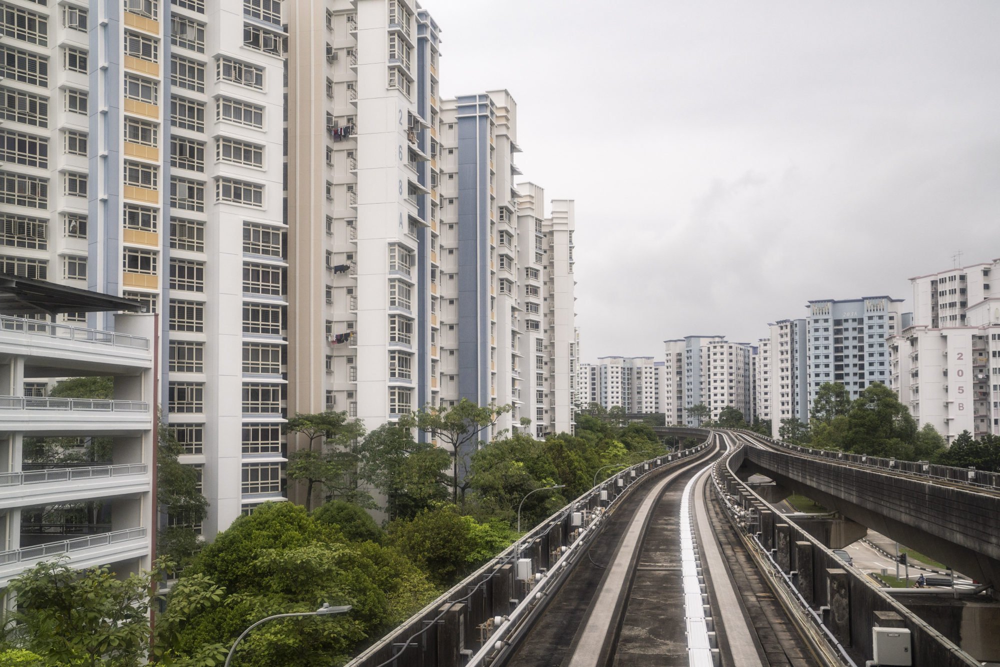 An elevated track for SMRT trains near Housing & Development Board public housing estates in the Sengkang area northeast of Singapore. Photo: Bloomberg