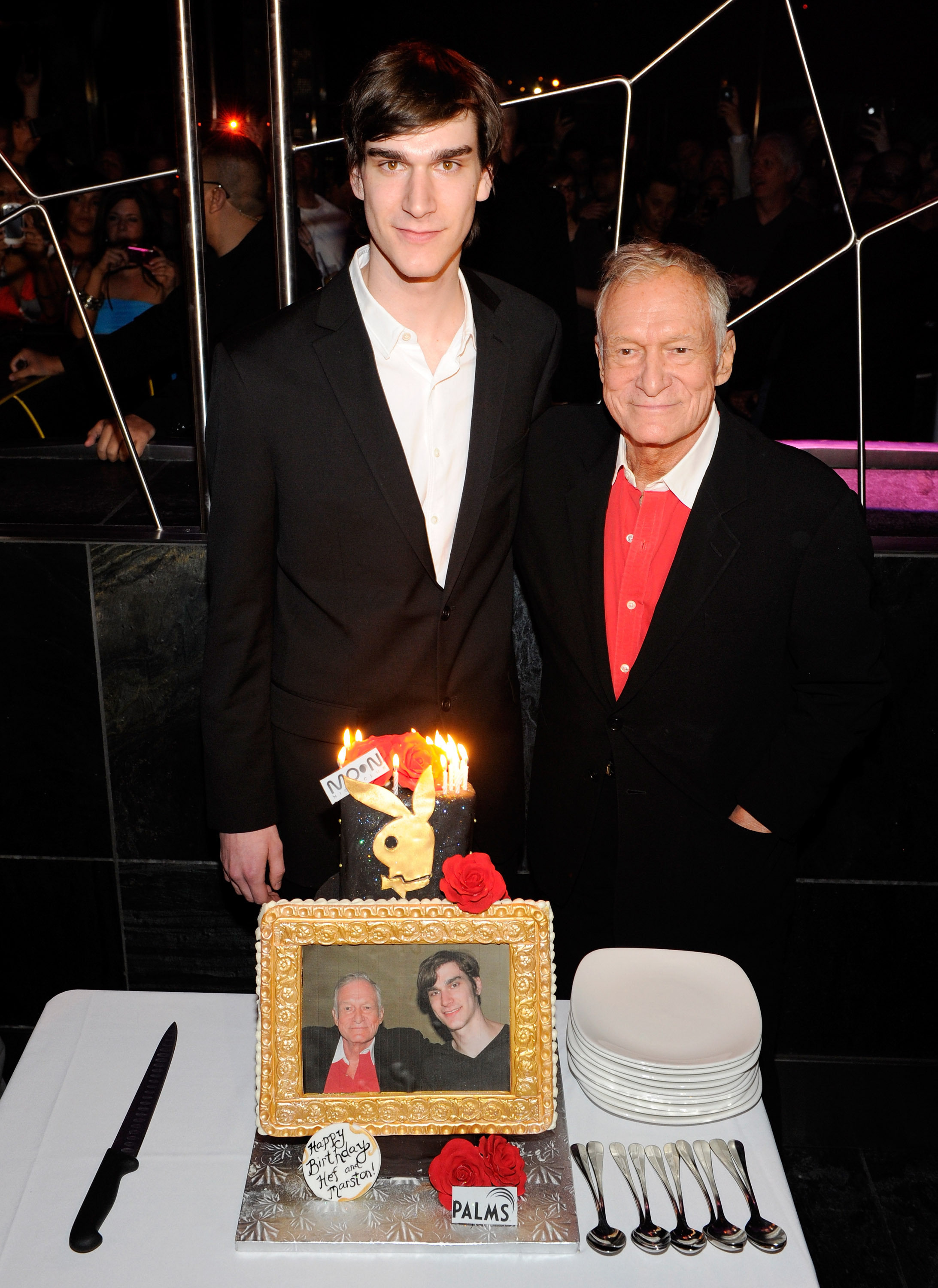 Marston Hefner and his late father, Playboy founder Hugh Hefner, celebrated their 21st and 85th birthdays together in Las Vegas in 2011. Photo: WireImage
