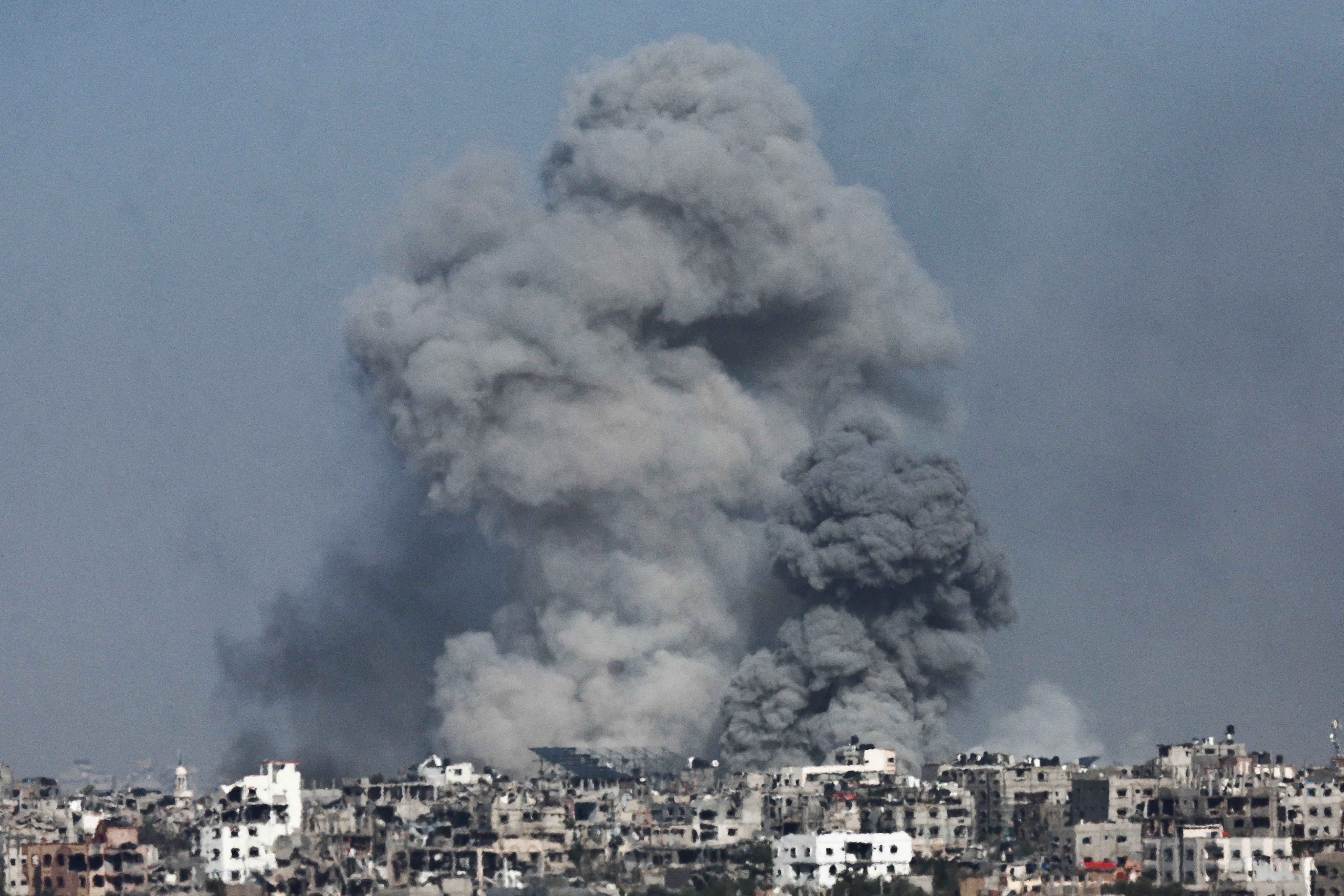 Smoke rises following an Israeli airstrike in central Gaza, amid the ongoing conflict between Israel and Hamas, as seen from southern Israel on Thursday. Photo: Reuters