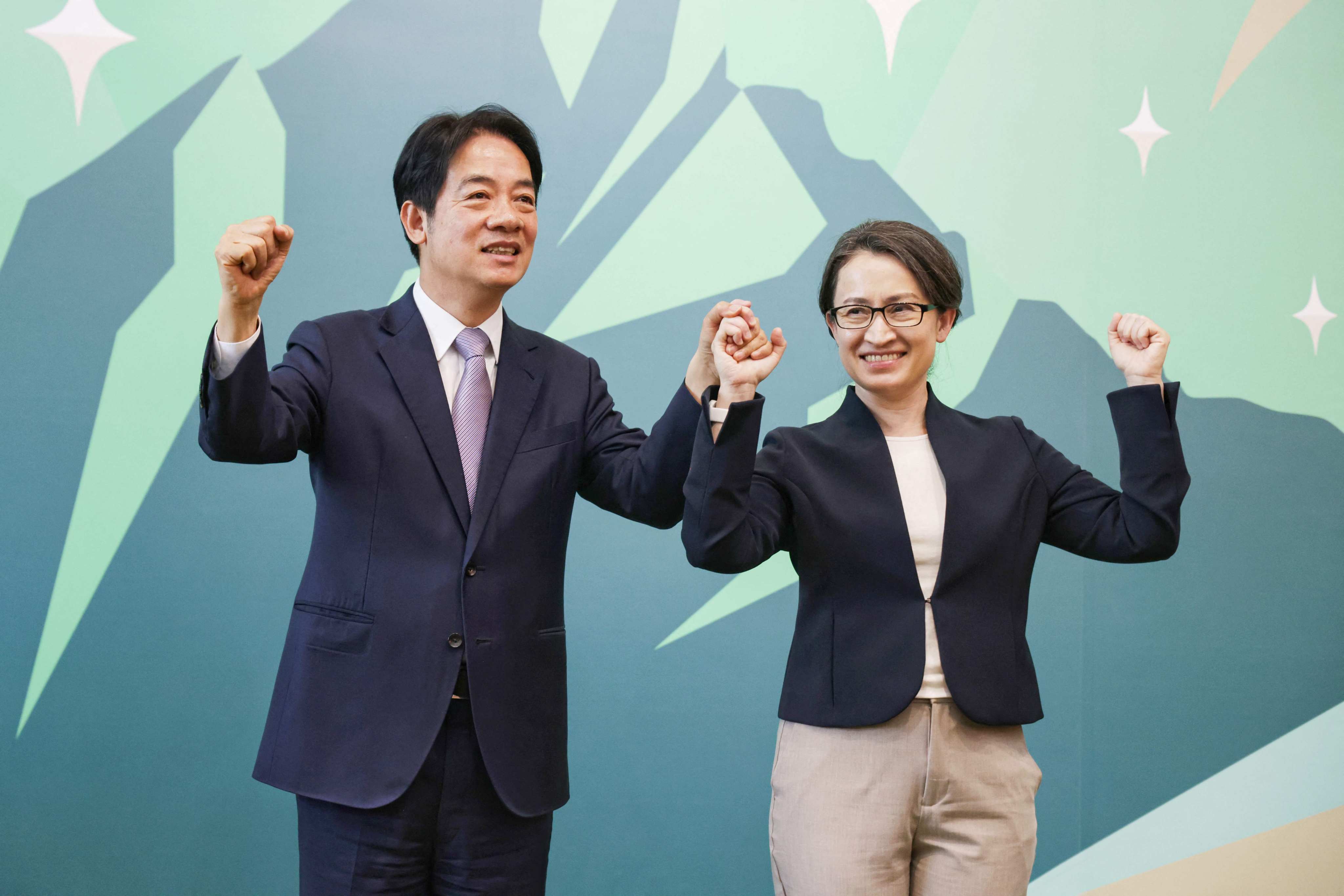 Perfect match or union of pro-independence separatists? The ticket of Lai Ching-te, left, a Taiwanese presidential candidate from the Democratic Progressive Party, and his vice-presidential running mate Hsiao Bi-khim was announced on November 20. Photo: AFP