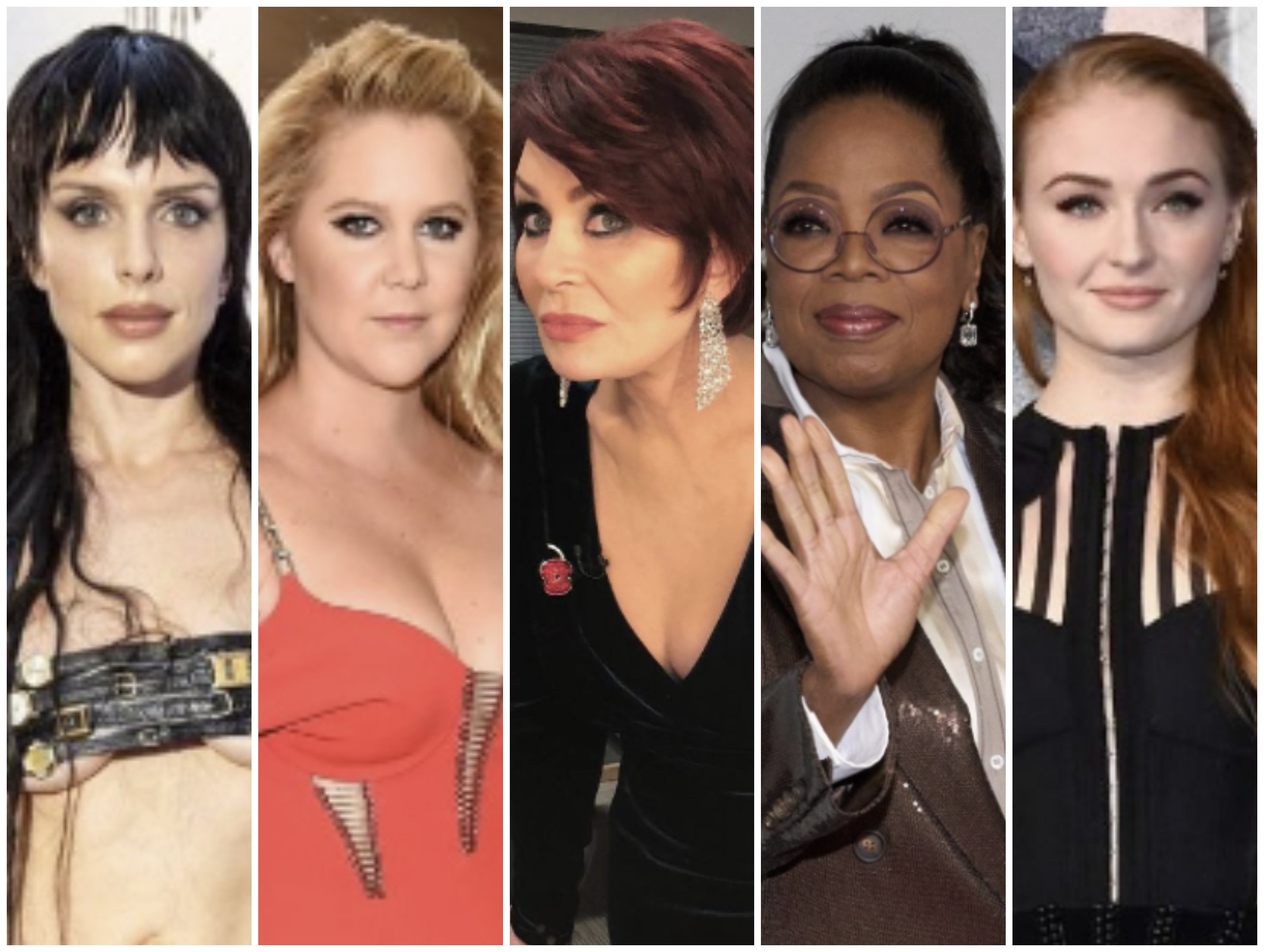 Julia Fox, Amy Schumer, Sharon Osbourne, Oprah Winfrey and Sophie Turner have all spoken out against Ozempic. Photos: Handout; @cosmopolitan/X; @sharonosbourne, @balmainbyolivier/Instagram; EPA-EFE