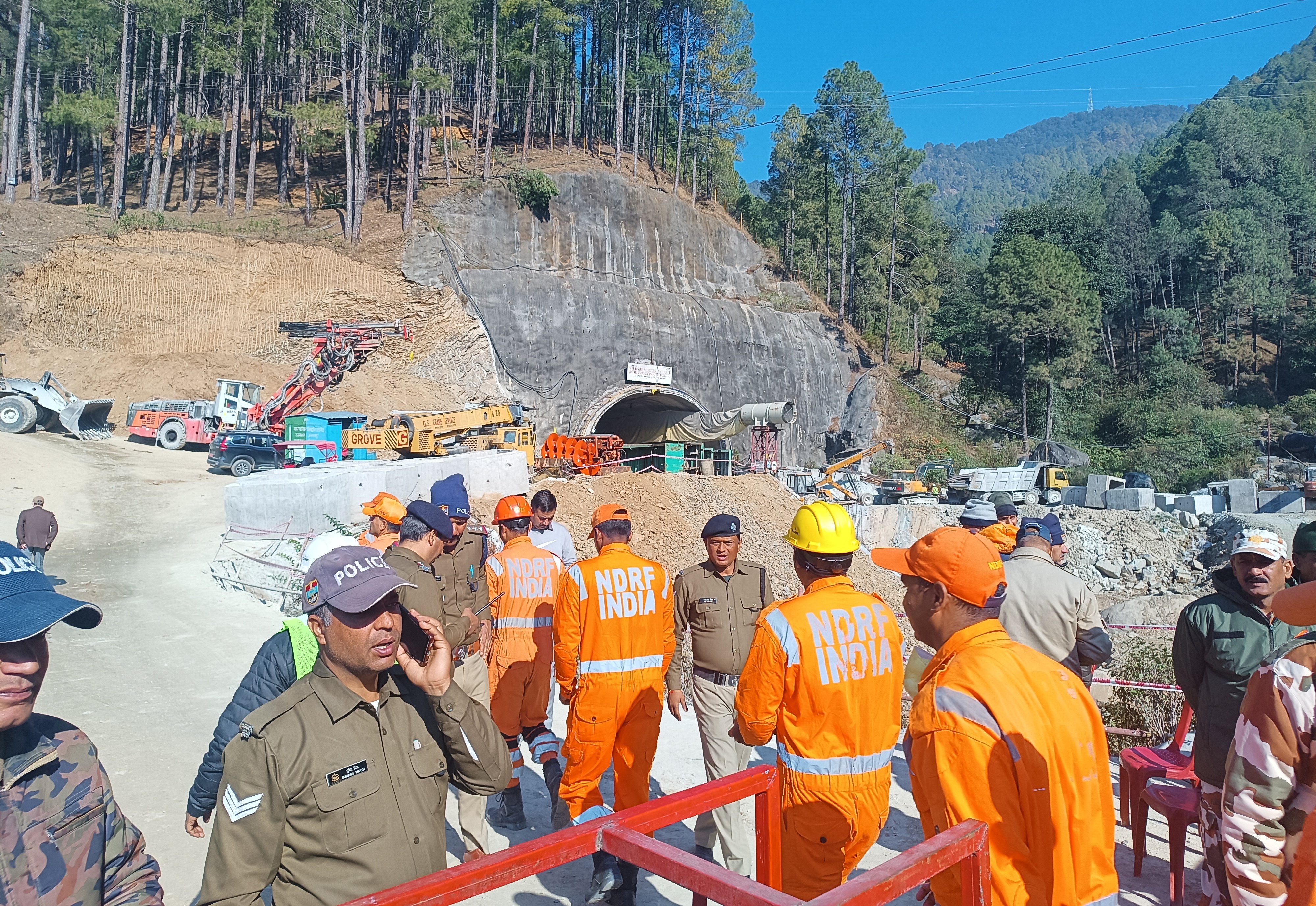 Rescue workers near the site of a tunnel collapse in India on Thursday. Photo: EPA-EFE