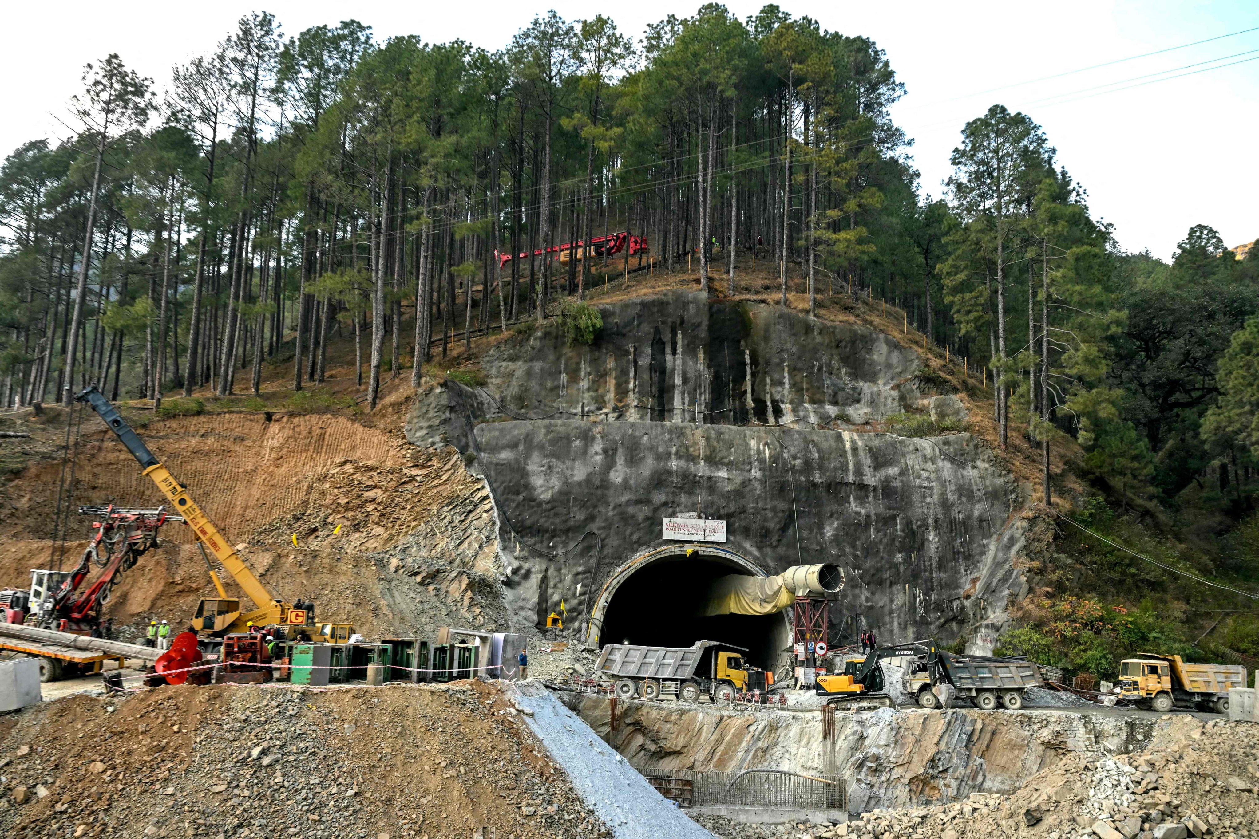 The site of the collapsed under-construction tunnel in India’s Uttarakhand state on Saturday. Photo: AFP
